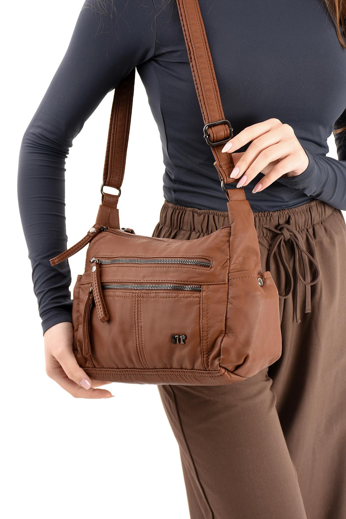 Suni Deri Omuz Çantası Taba (Model: 571-13-10M) 