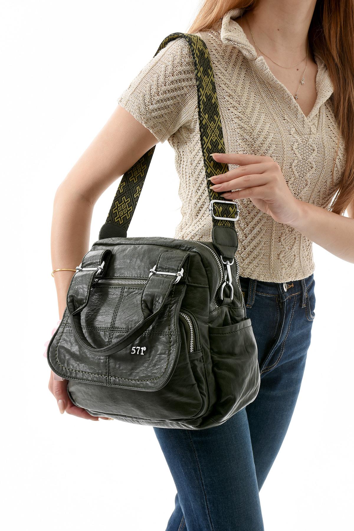 Suni Deri Omuz Çantası Yeşil (Model: 571-13-17L) 