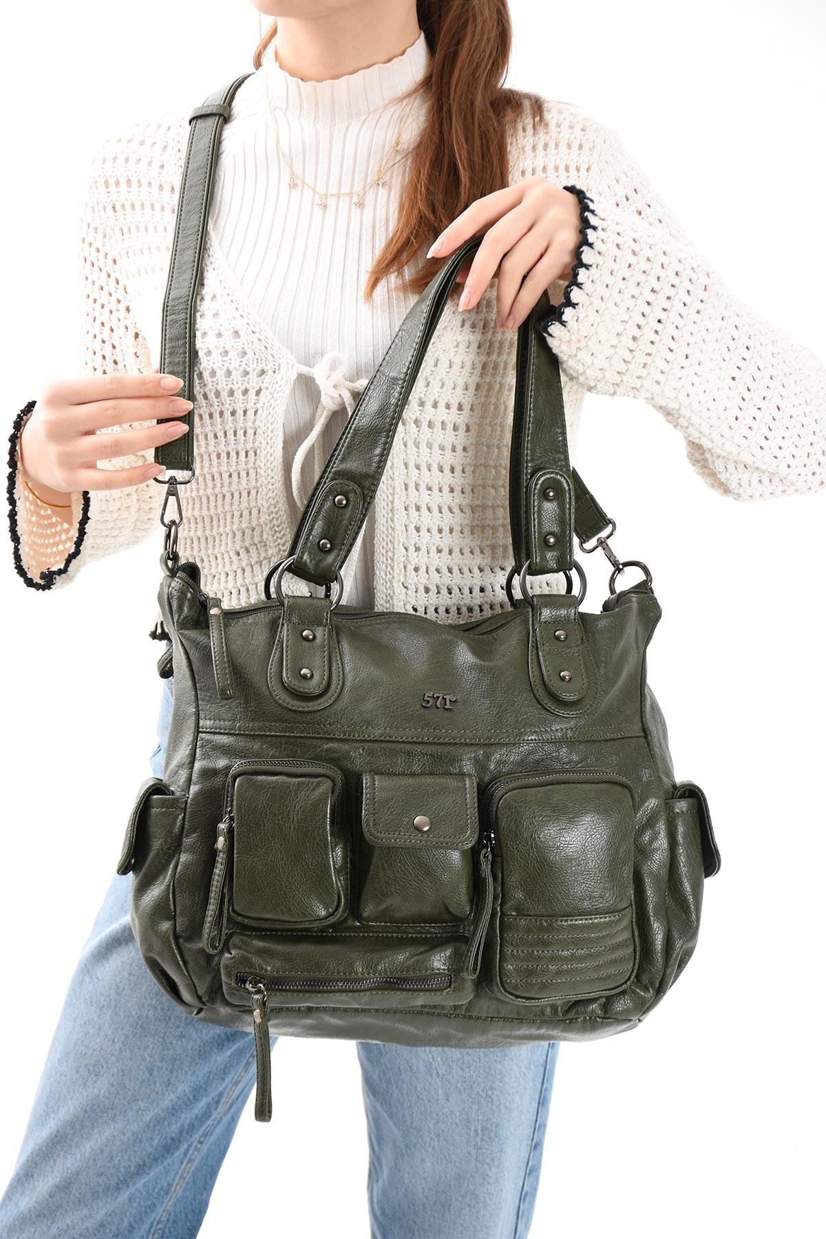 Suni Deri Omuz Çantası Yeşil (Model: 571-13-13L)