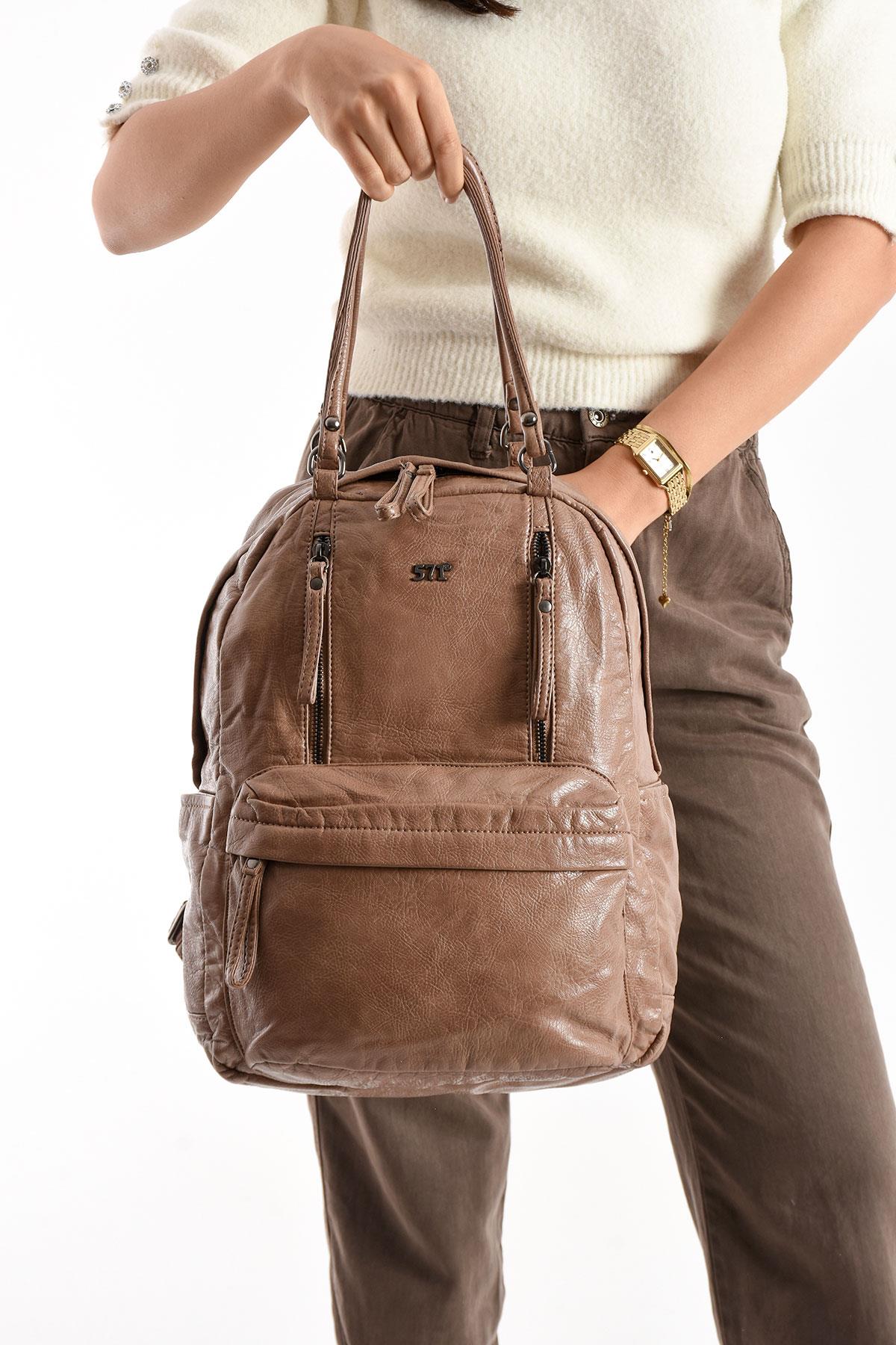 Suni Deri Sırt Çantası Bronz (Model: 571-11-12J)