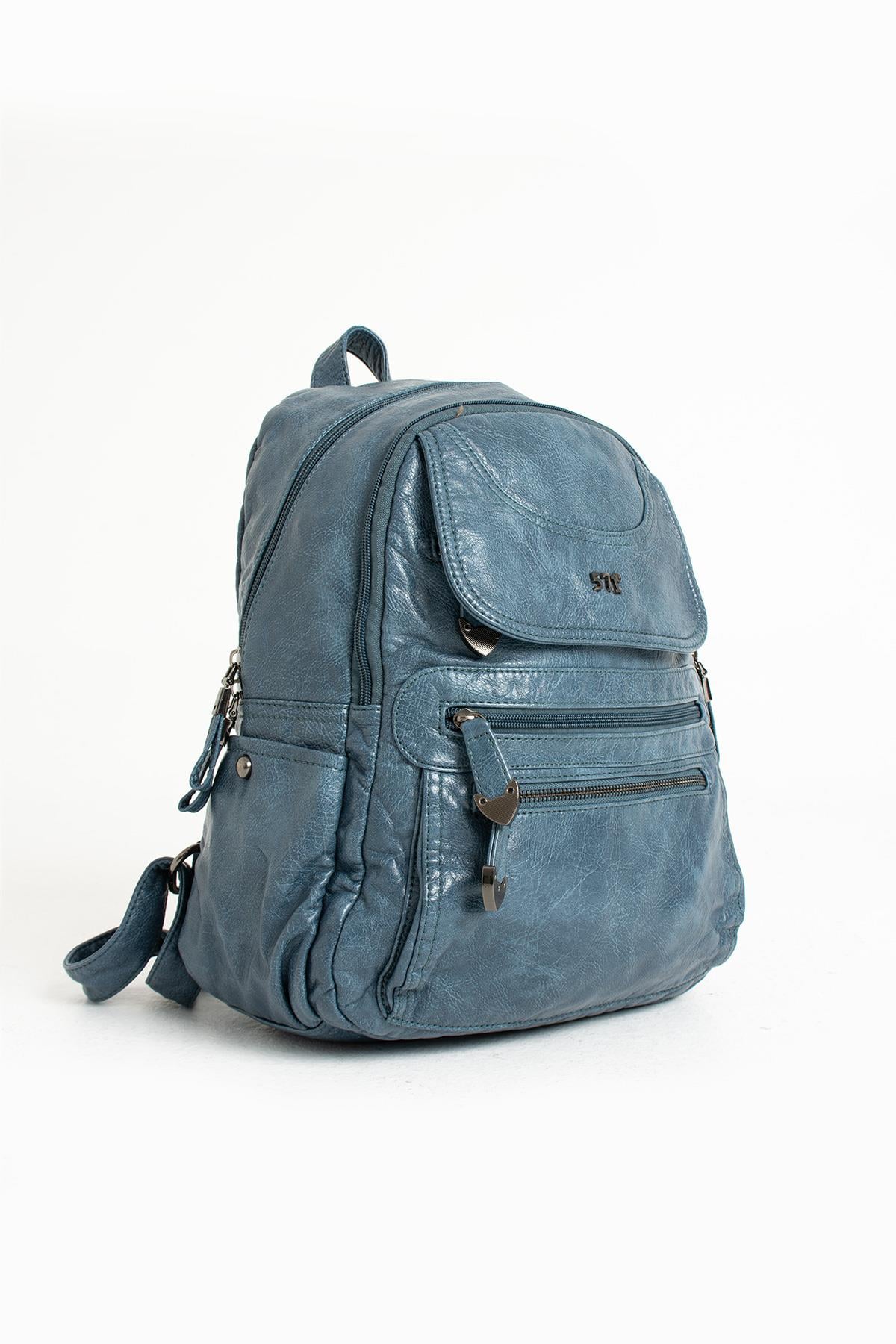 Suni Deri Sırt Çantası Mavi (Model: 571-11-12G)