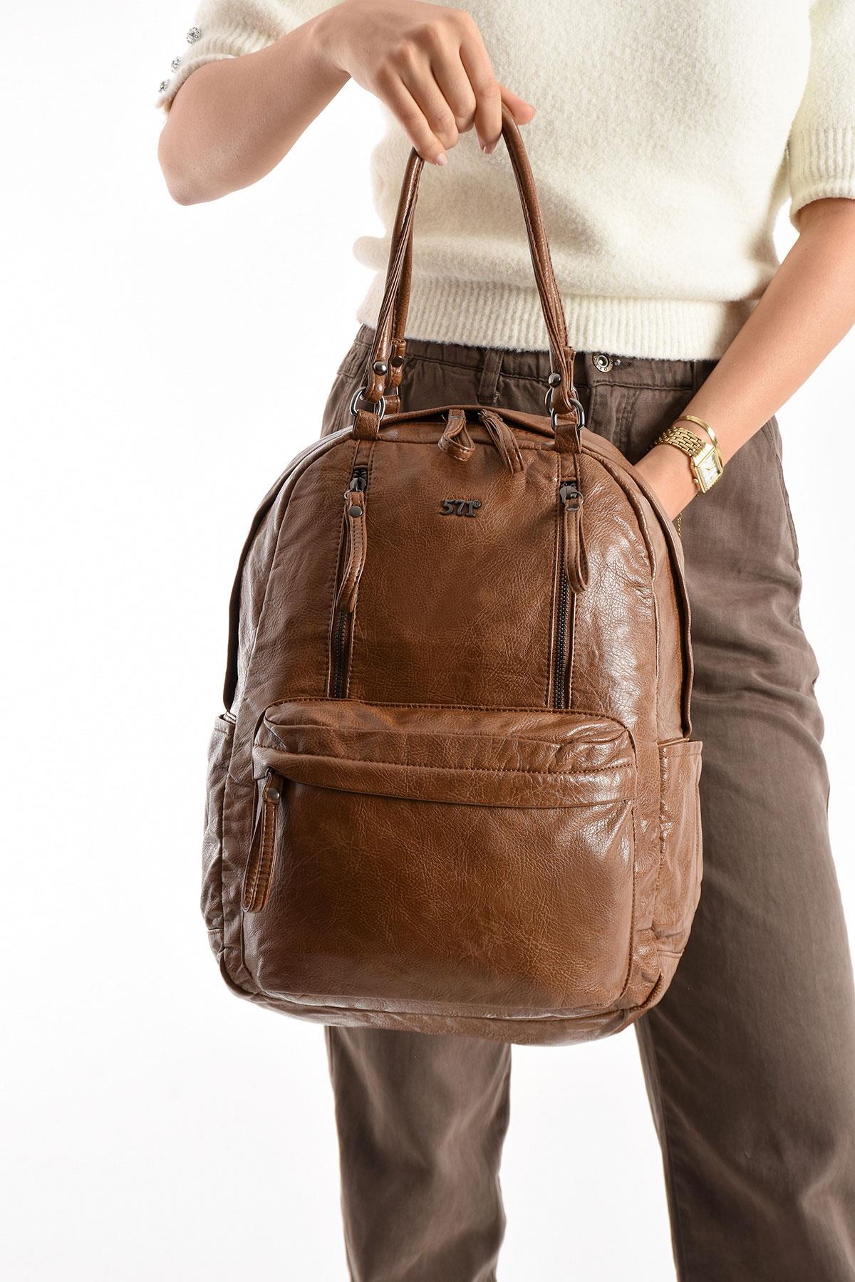 Suni Deri Sırt Çantası Taba (Model: 571-11-12J)