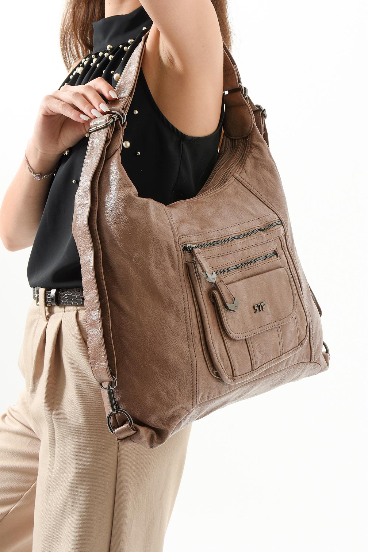 Suni Deri Sırt Çantası Vizon (Model: 571-13-13M)