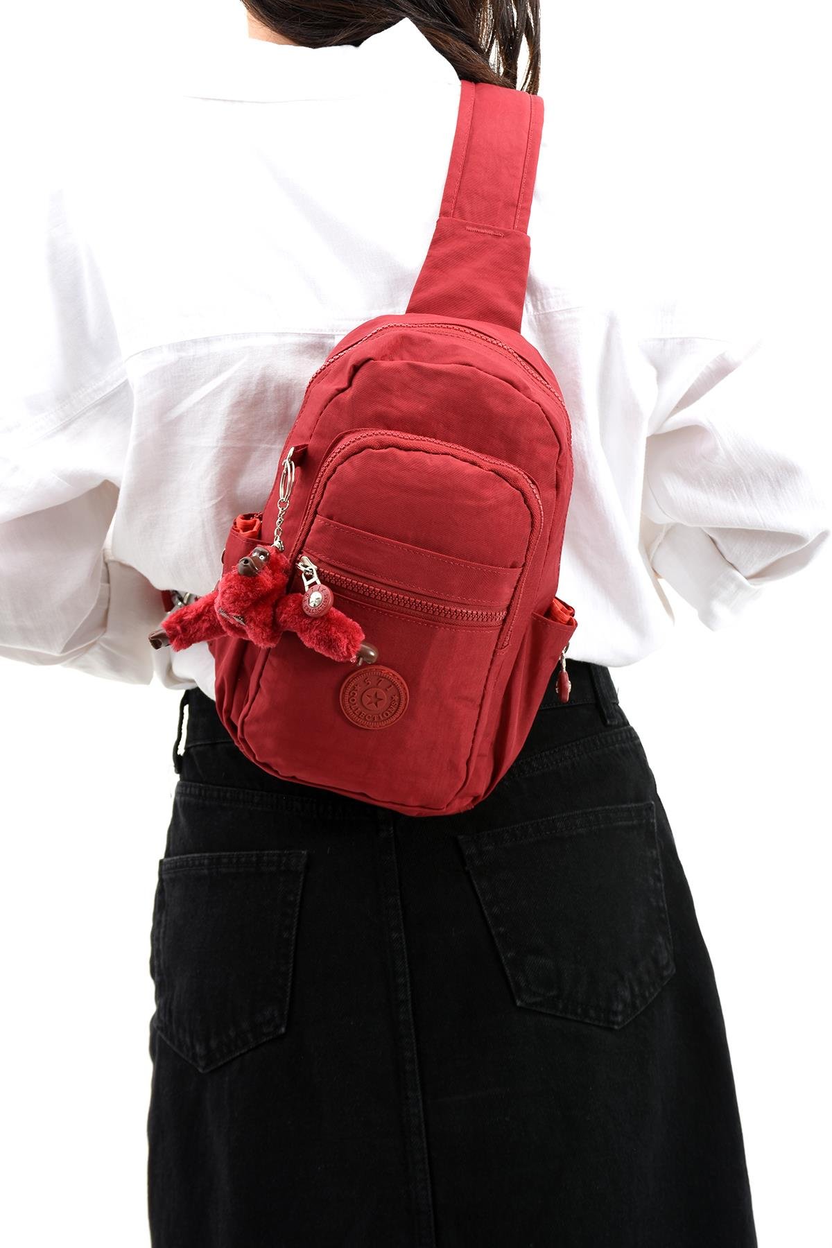 Üç Bölmeli Bodybag Göğüs Omuz Çantası Unisex Kırmızı (Model: 571-8B)