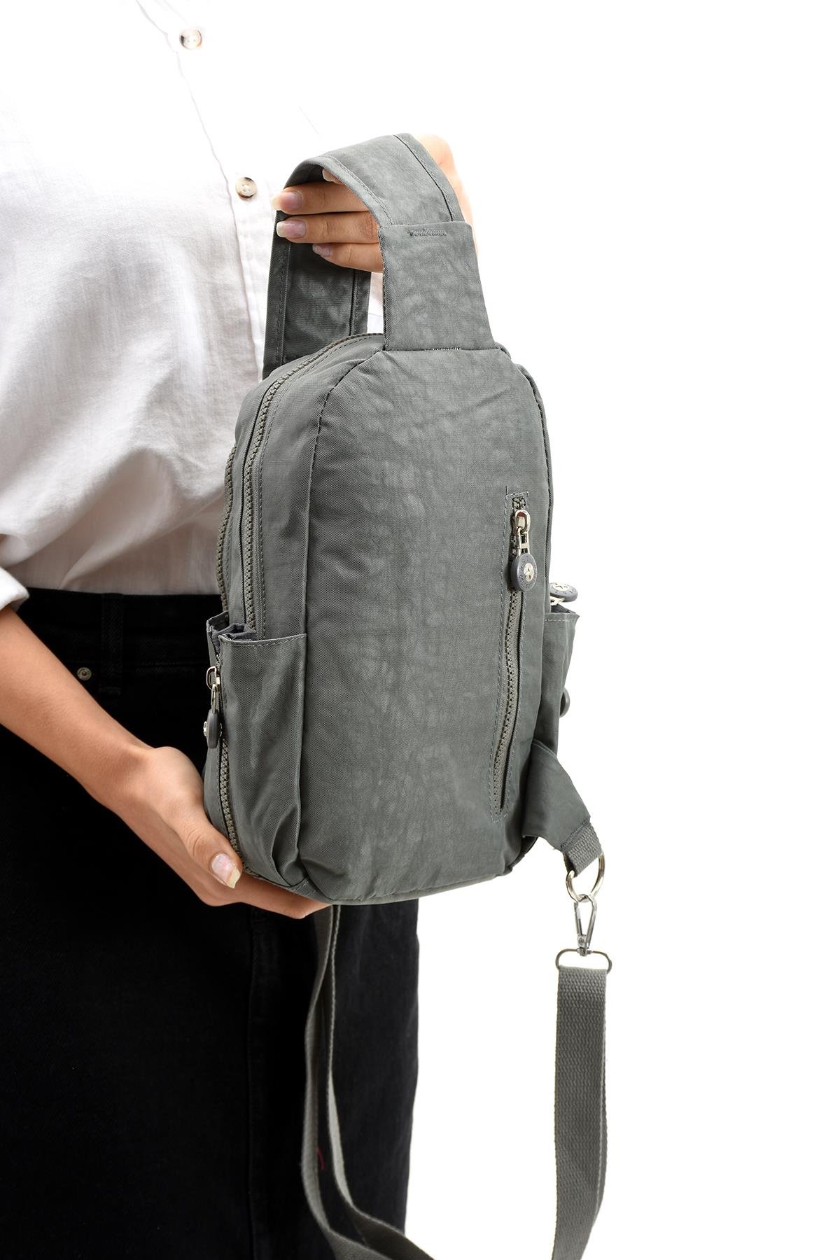 Üç Bölmeli Bodybag Göğüs Omuz Çantası Unisex Gri (Model: 571-8B)