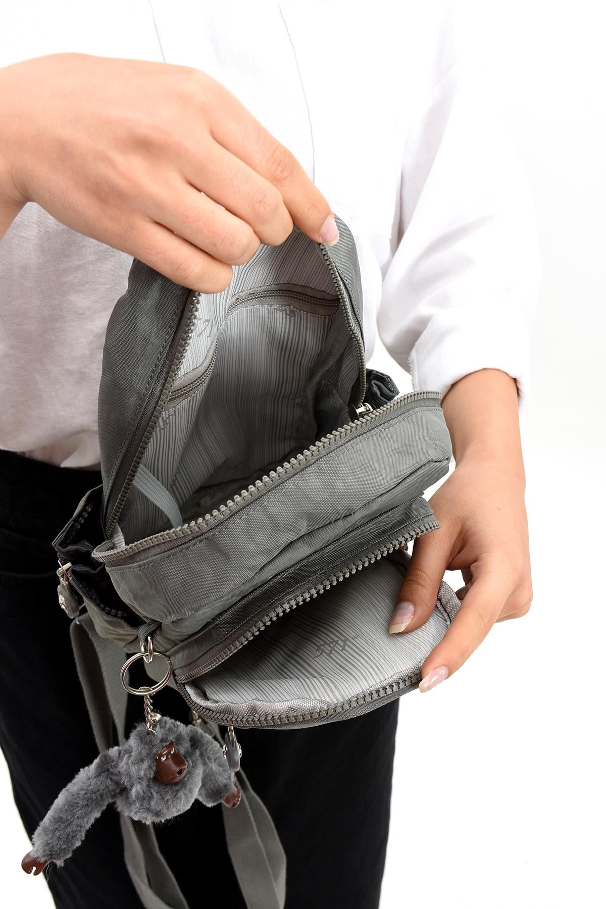 Üç Bölmeli Bodybag Göğüs Omuz Çantası Unisex Gri (Model: 571-8B)