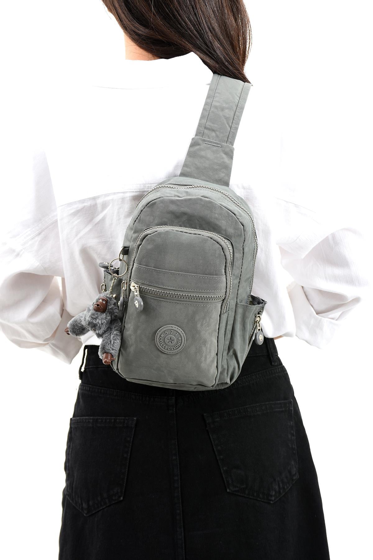 Üç Bölmeli Bodybag Göğüs Omuz Çantası Unisex Gri (Model: 571-8B)