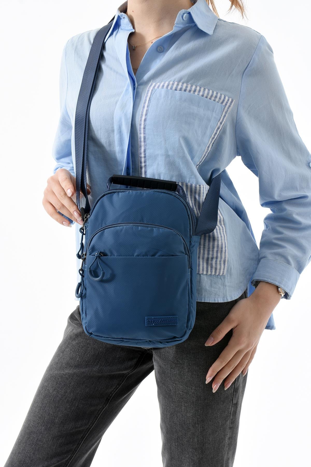 Üç Bölmeli Unisex Göğüs (Bodybag) - El Çantası Mavi (Model: 571-9P) 