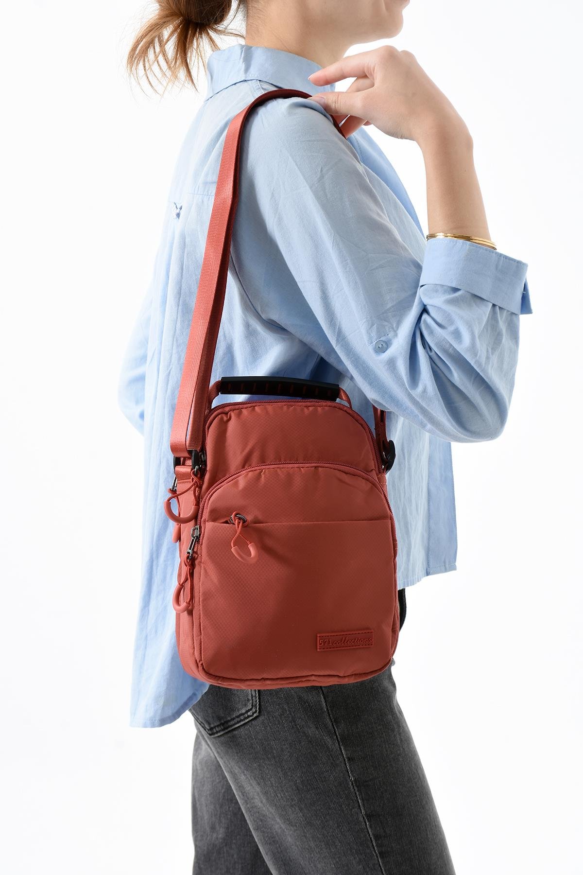Üç Bölmeli Unisex Göğüs (Bodybag) - El Çantası Kiremit (Model: 571-9P) 