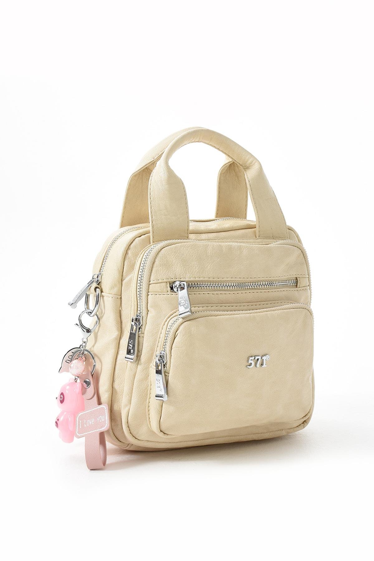 Üç Fonksiyonlu Suni Deri Sırt, Omuz, ve El Çantası Bej (Model: 571-13-17K)