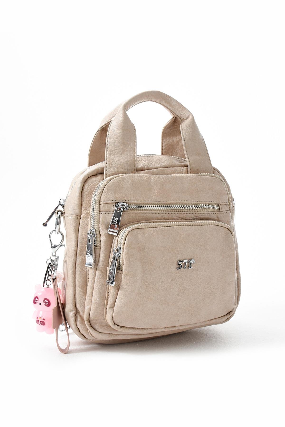 Üç Fonksiyonlu Suni Deri Sırt, Omuz, ve El Çantası Vizon (Model: 571-13-17K)