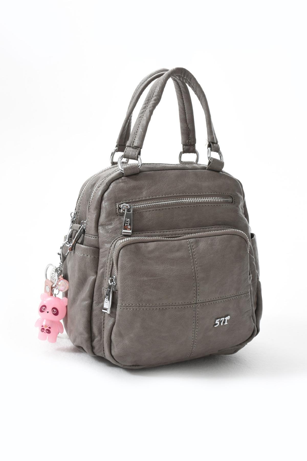 Üç Fonksiyonlu Suni Deri Sırt, Omuz, ve El Çantası Gri (Model: 571-13-17B)