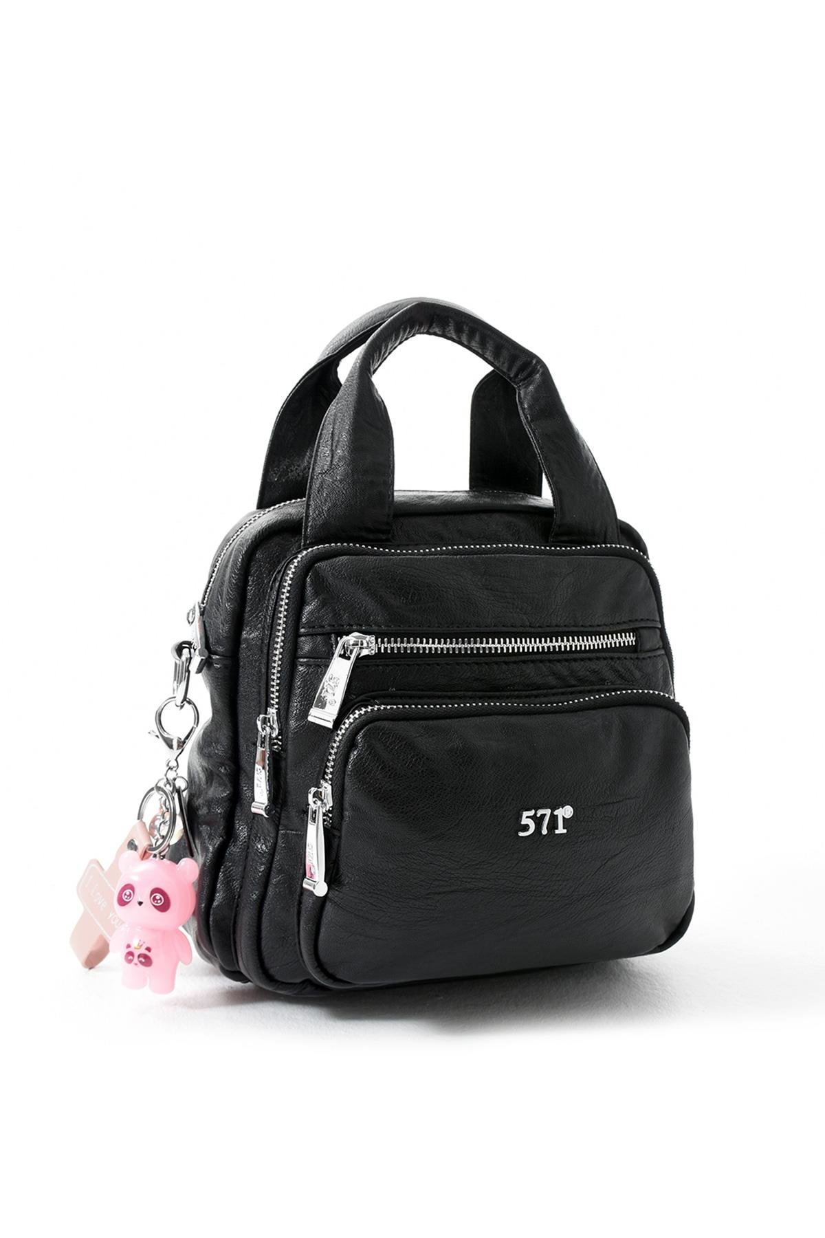 Üç Fonksiyonlu Suni Deri Sırt, Omuz, ve El Çantası Siyah (Model: 571-13-17K)