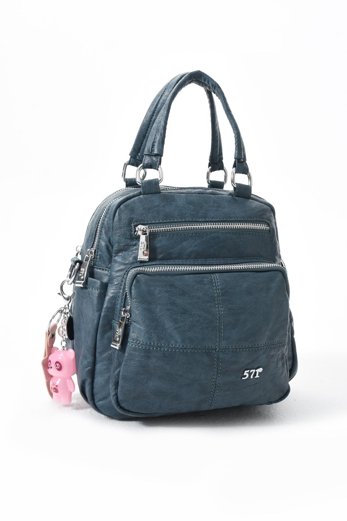 Üç Fonksiyonlu Suni Deri Sırt, Omuz, ve El Çantası Koyu Mavi (Model: 571-13-17B)