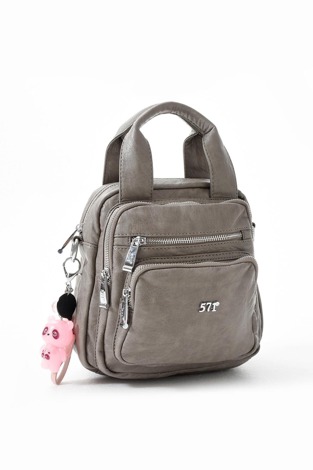 Üç Fonksiyonlu Suni Deri Sırt, Omuz, ve El Çantası Gri (Model: 571-13-17K)