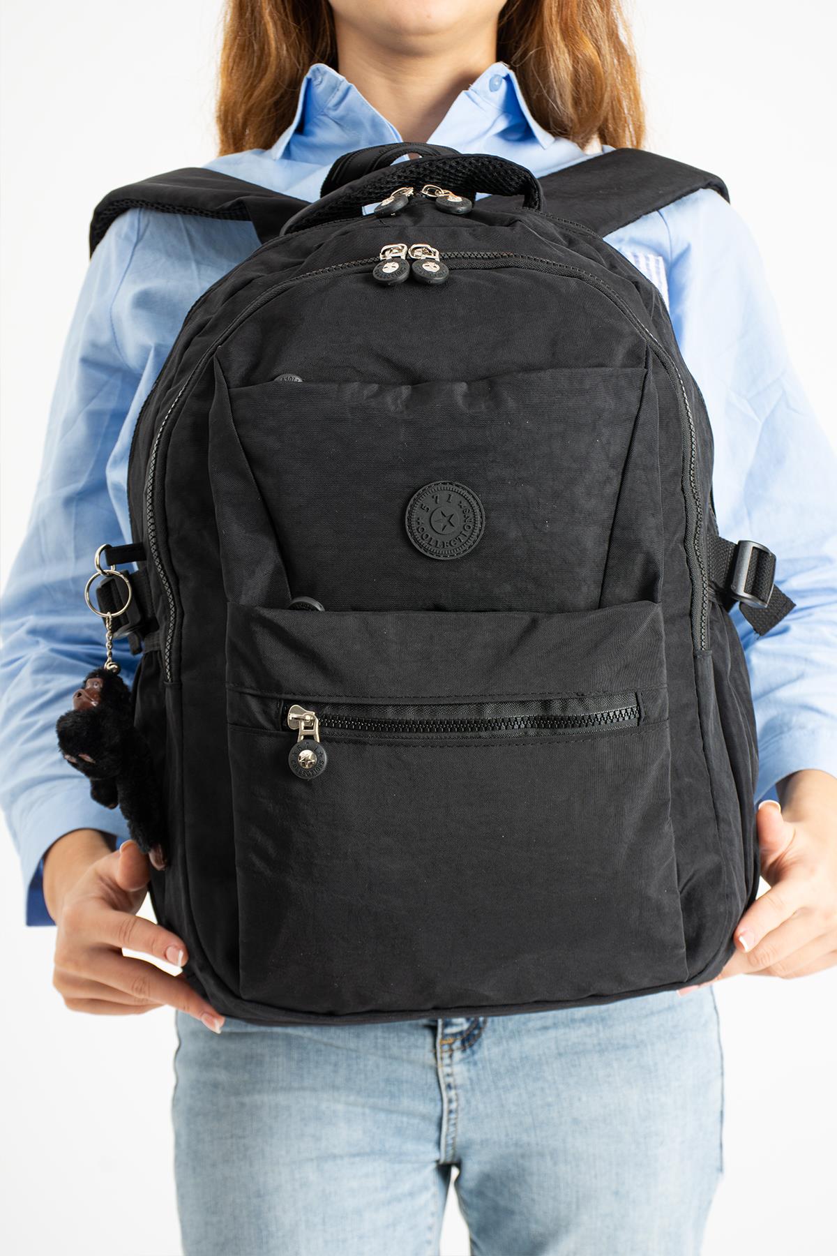 Ultra Hafif Çok Cepli Krinkıl Sırt Çantası Unisex Siyah(571-3A)