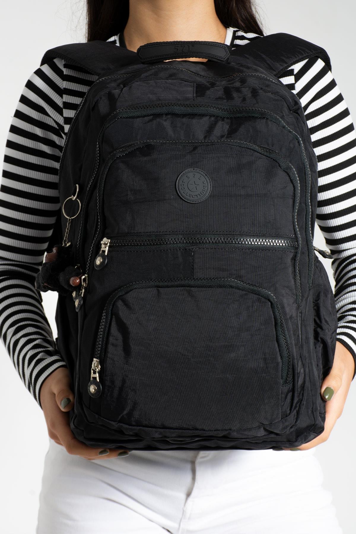 Ultra Hafif Çok Cepli Krinkıl Sırt Çantası Unisex Siyah (Model: 571-2C)