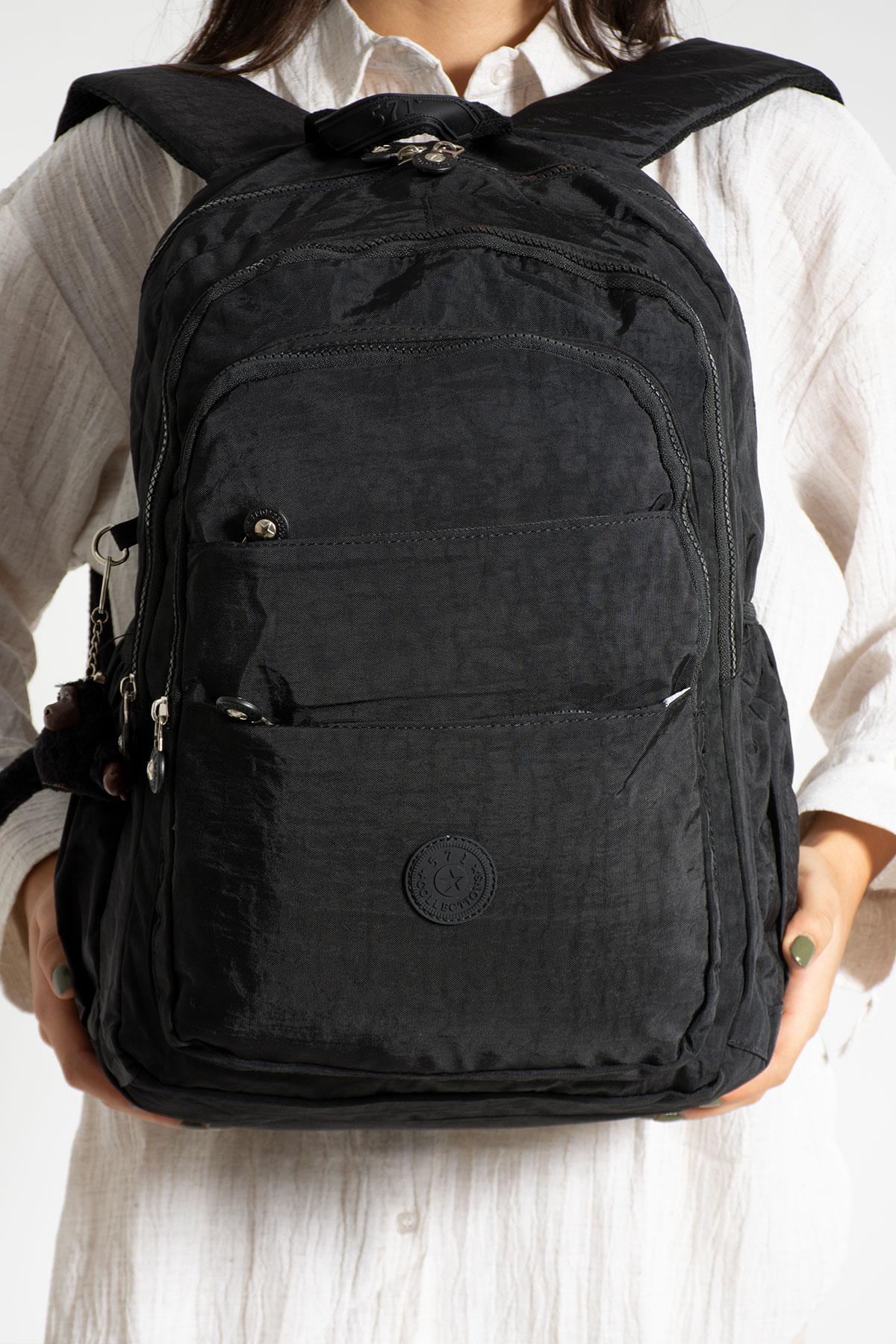 Ultra Hafif Çok Cepli Krinkıl Sırt Çantası Unisex Siyah (571-2B)