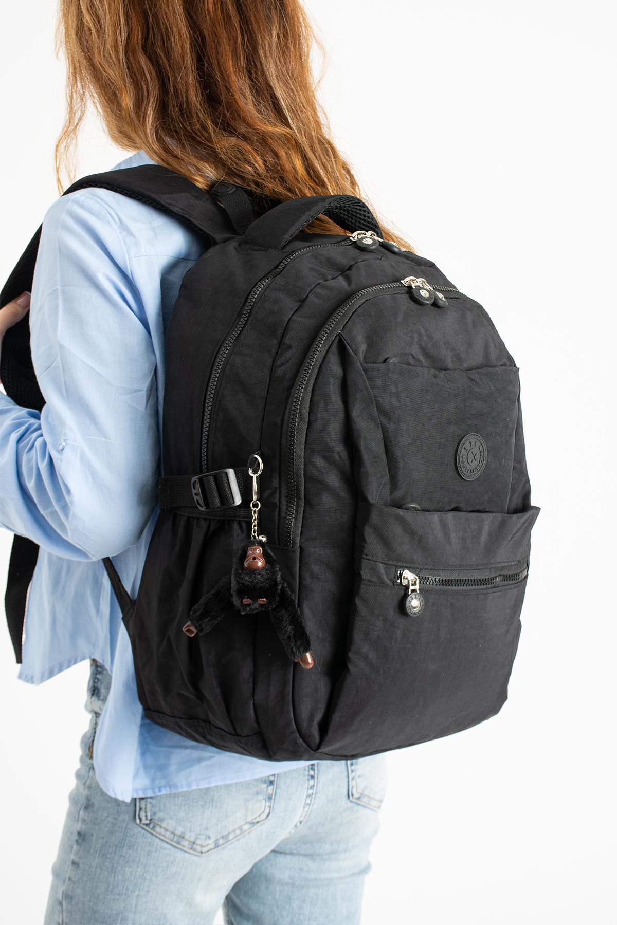 Ultra Hafif Çok Cepli Krinkıl Sırt Çantası Unisex Siyah(571-3A)