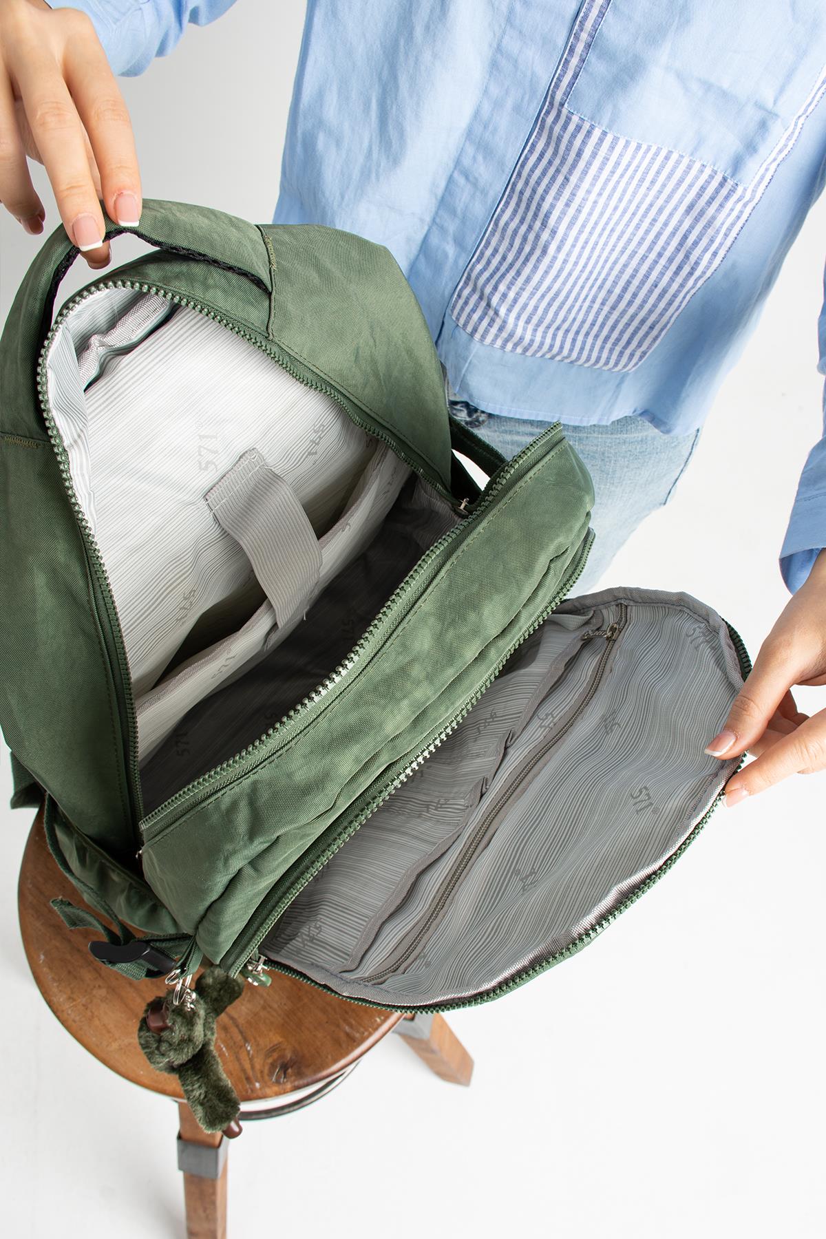 Ultra Hafif Çok Cepli Krinkıl Sırt Çantası Unisex Yeşil (571-3A)