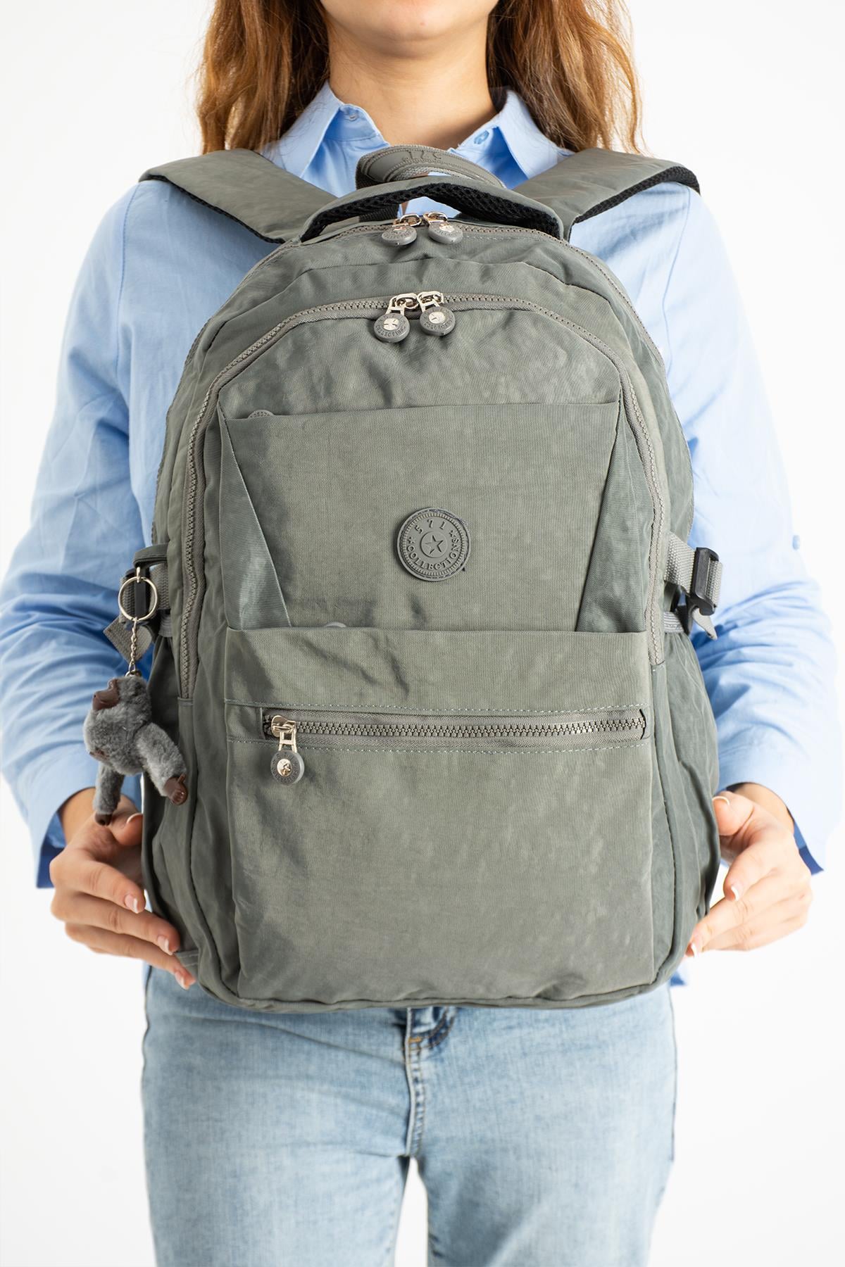 Ultra Hafif Çok Cepli Krinkıl Sırt Çantası Unisex Gri (571-3A)