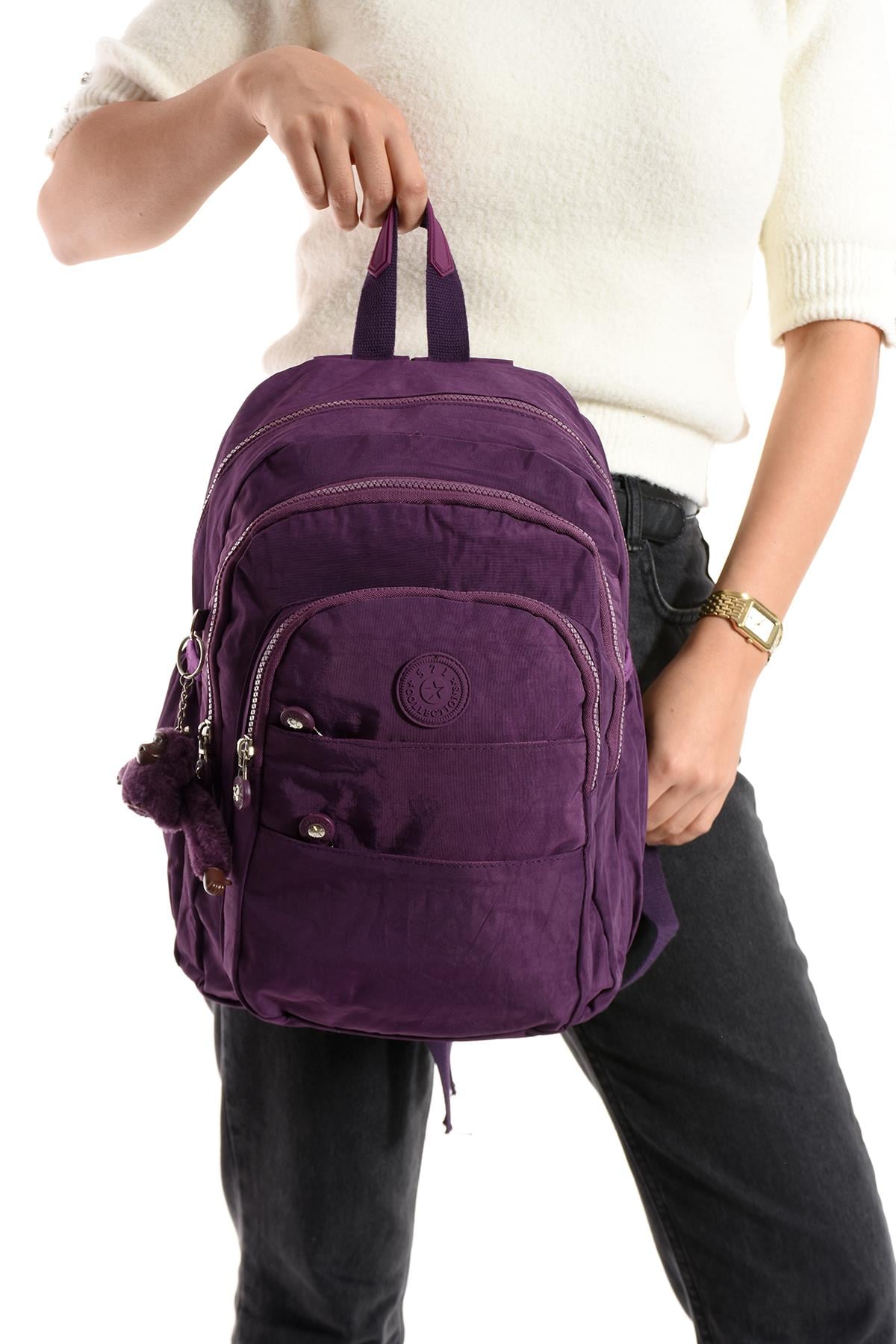 Ultra Hafif Çok Cepli Orta Boy Sırt Çantası Unisex Mor (Model: 571-4C)