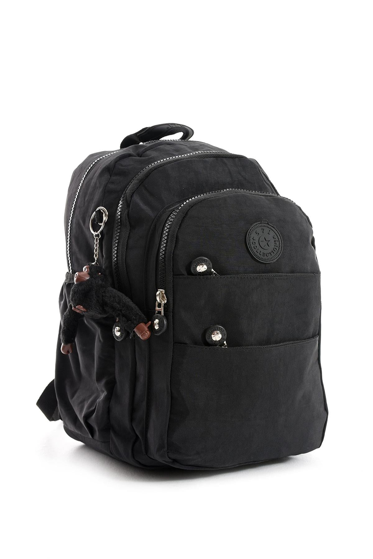 Ultra Hafif Çok Cepli Orta Boy Sırt Çantası Unisex Siyah (Model: 571-4C)