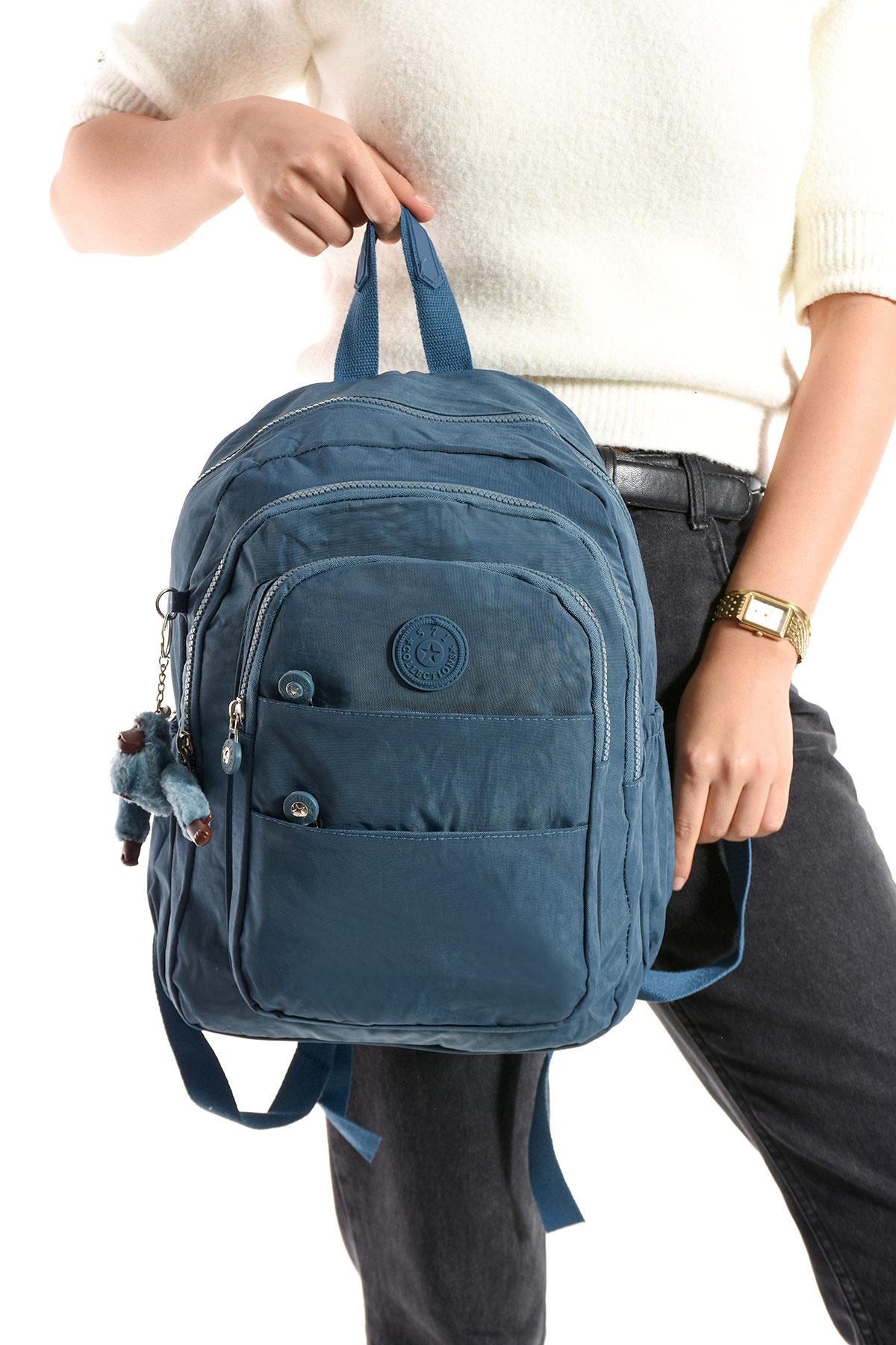 Ultra Hafif Çok Cepli Orta Boy Sırt Çantası Unisex Mavi (Model: 571-4C)