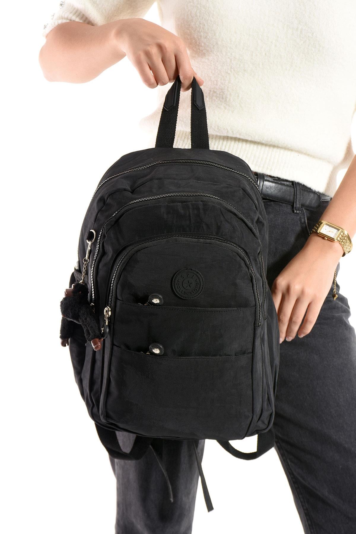Ultra Hafif Çok Cepli Orta Boy Sırt Çantası Unisex Siyah (Model: 571-4C)