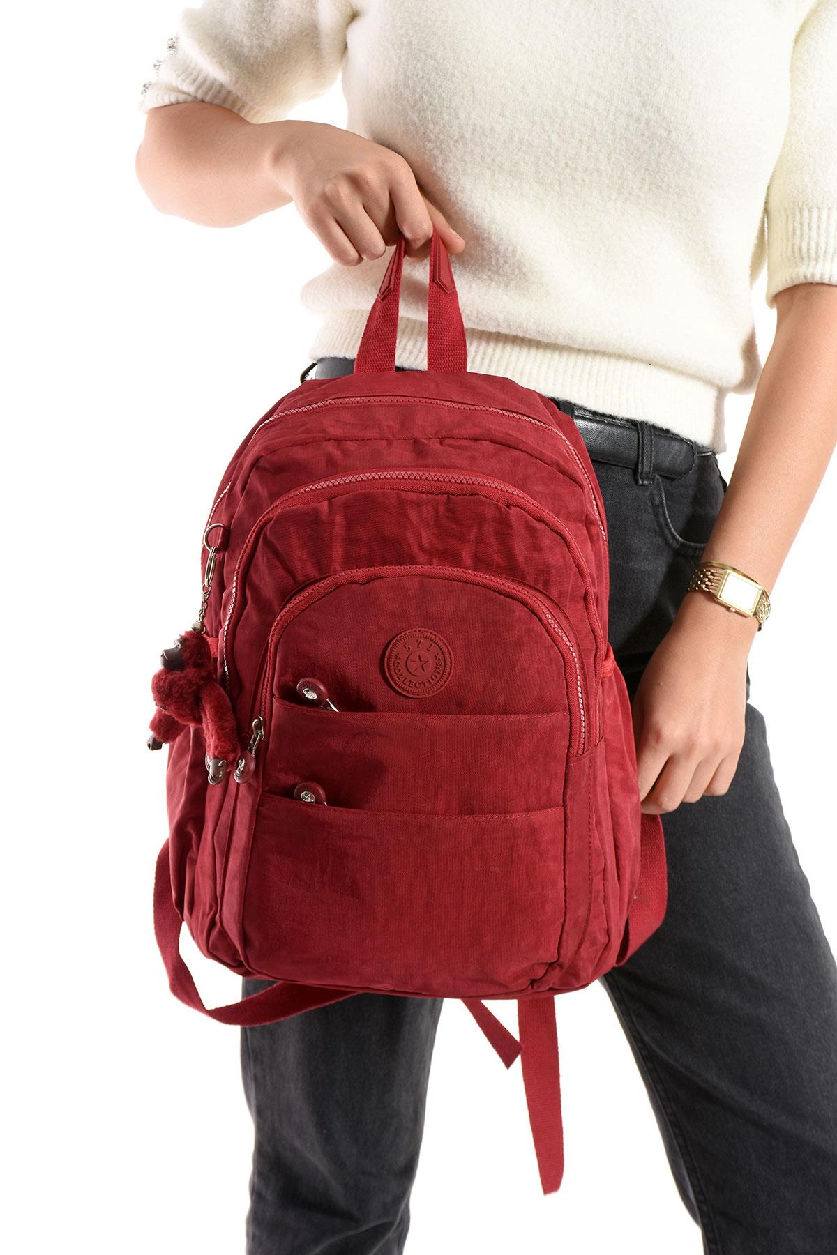 Ultra Hafif Çok Cepli Orta Boy Sırt Çantası Unisex Kırmızı (Model: 571-4C)