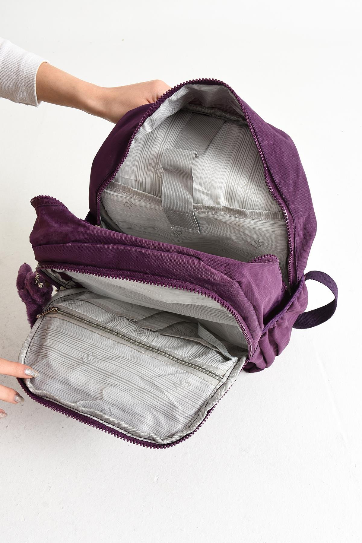 Ultra Hafif Çok Cepli Orta Boy Sırt Çantası Mor (Model: 571-4D)