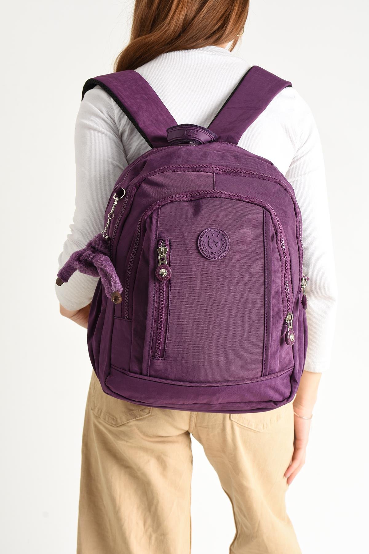 Ultra Hafif Çok Cepli Orta Boy Sırt Çantası Mor (Model: 571-4D)