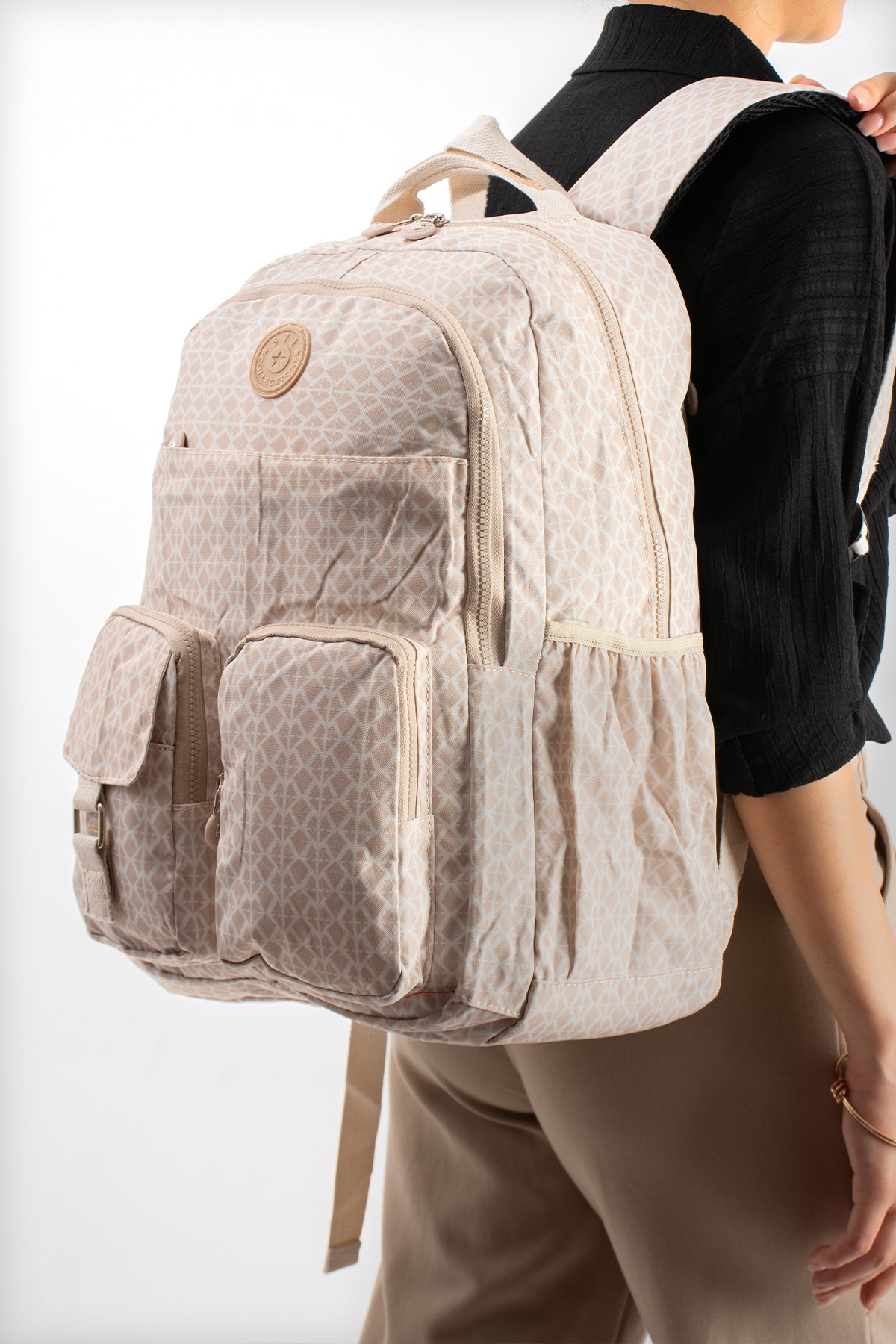 571-1AUltra Hafif Çok Cepli Su Geçirmez Sırt Çantası Unisex Desenli Krem (Model: 571-1A)