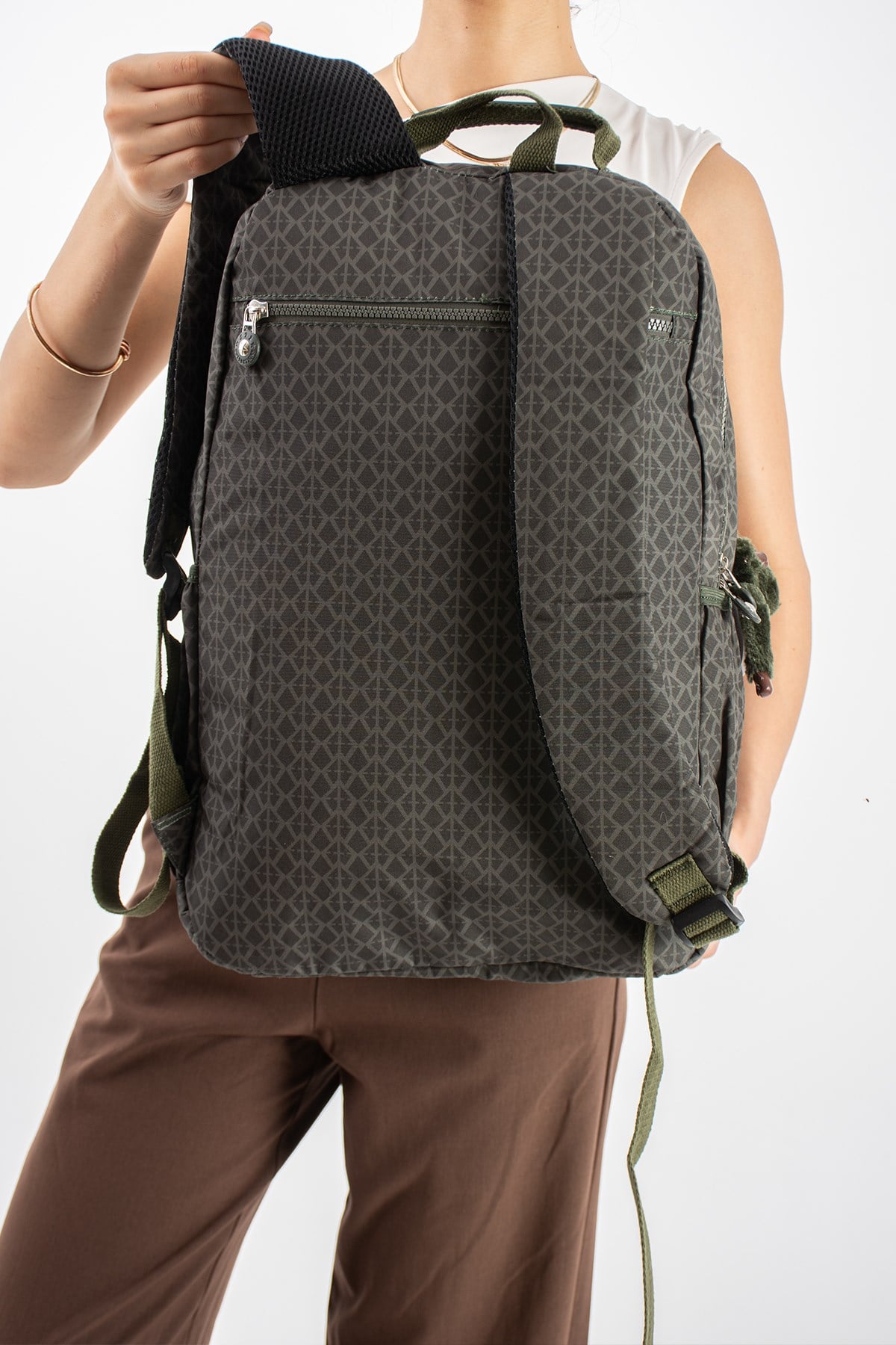 571-1DUltra Hafif Çok Cepli Su Geçirmez Sırt Çantası Unisex Desenli Yeşil (Model: 571-1D)