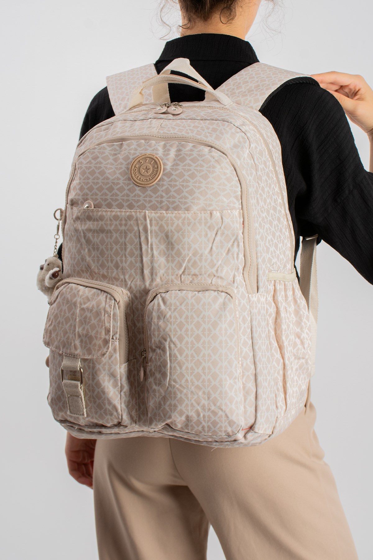 571-1AUltra Hafif Çok Cepli Su Geçirmez Sırt Çantası Unisex Desenli Krem (Model: 571-1A)