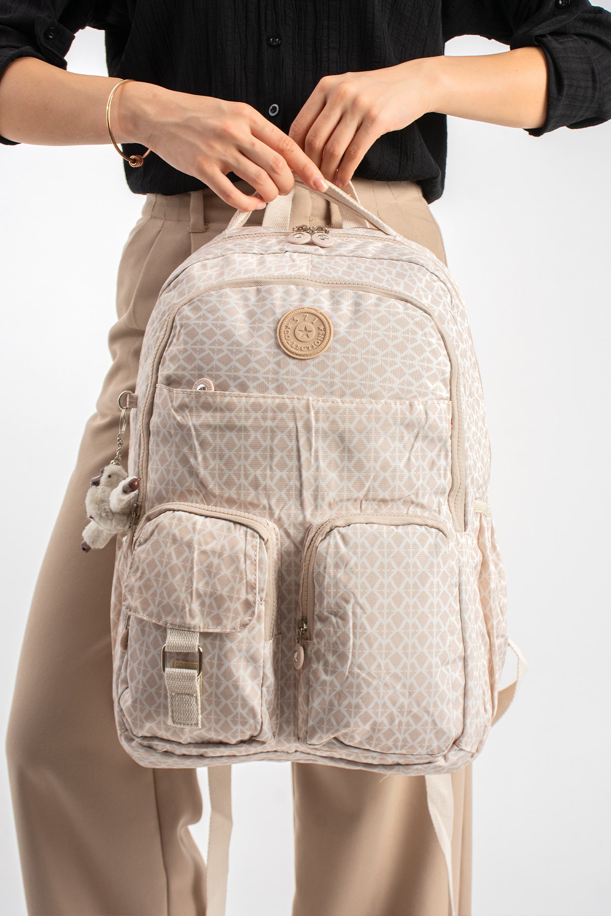 571-1AUltra Hafif Çok Cepli Su Geçirmez Sırt Çantası Unisex Desenli Krem (Model: 571-1A)