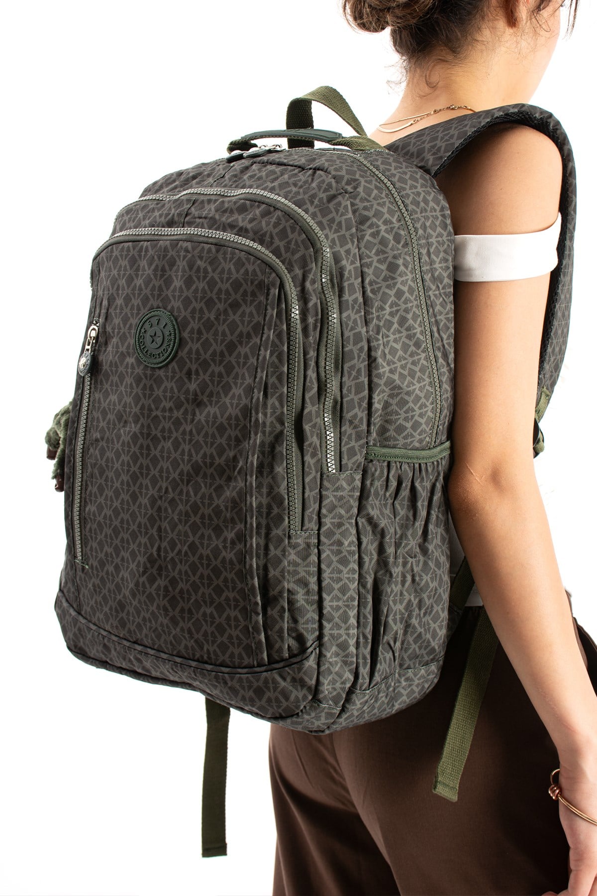 571-1DUltra Hafif Çok Cepli Su Geçirmez Sırt Çantası Unisex Desenli Yeşil (Model: 571-1D)