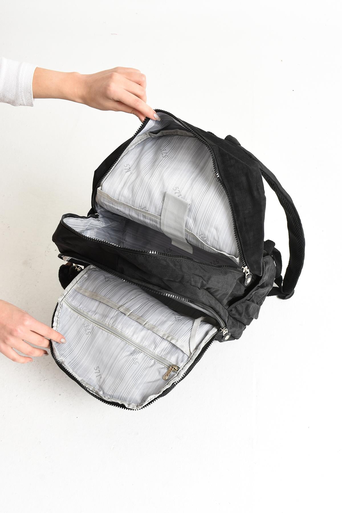 Ultra Hafif Çok Cepli Su Geçirmez Sırt Çantası Unisex Siyah (Model: 571-2G) 