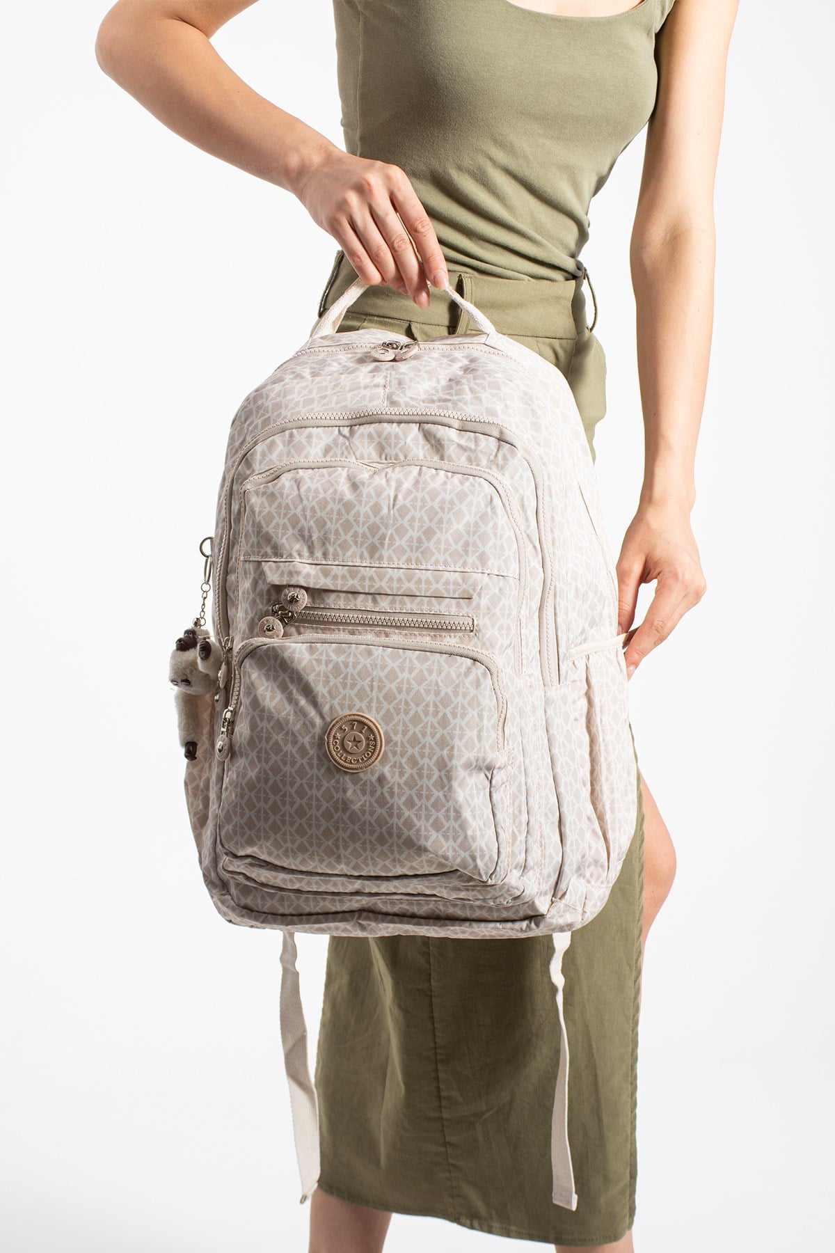 571-2FUltra Hafif Çok Cepli Su Geçirmez Sırt Çantası Unisex Desenli Krem (Model: 571-2F)