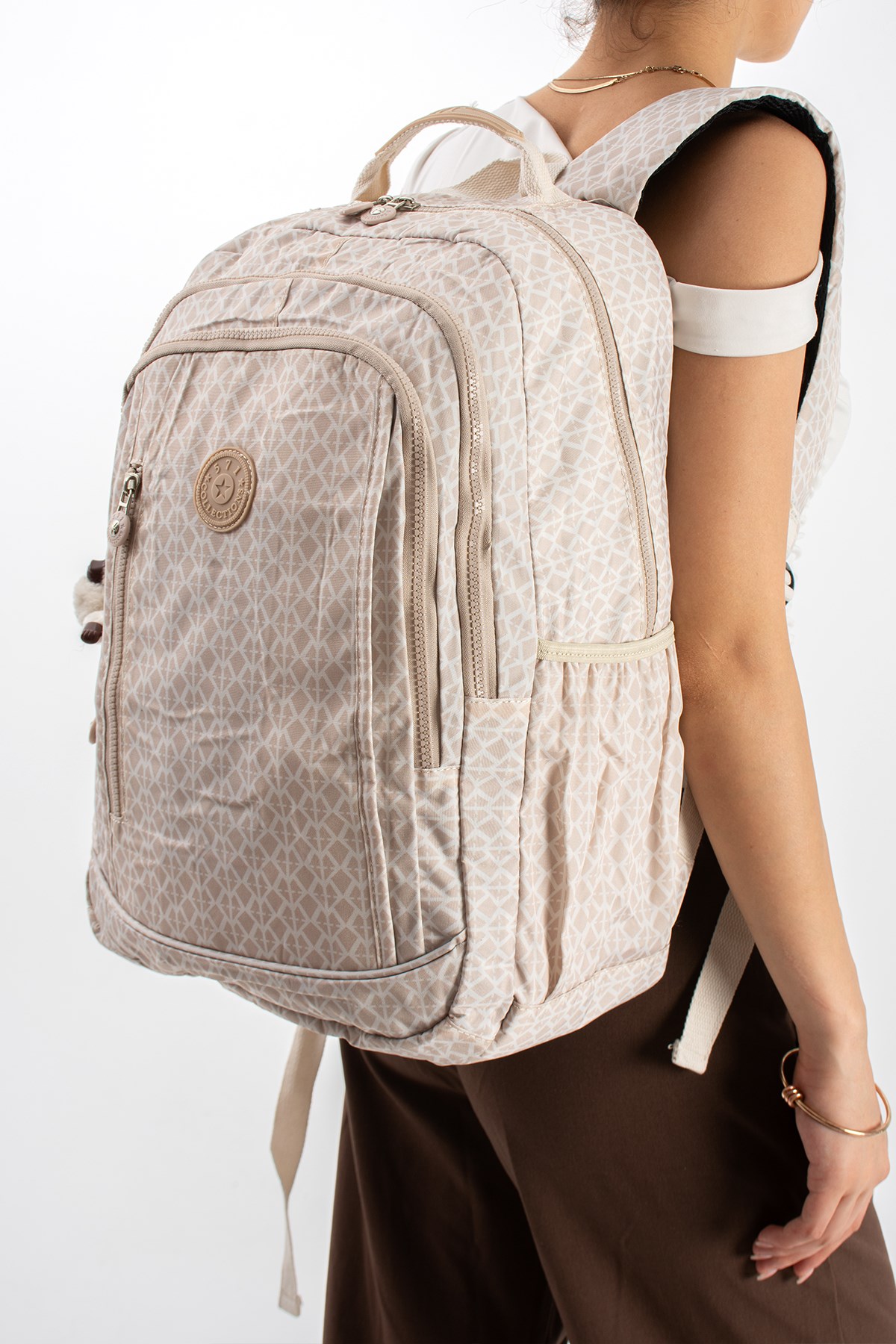 571-1DUltra Hafif Çok Cepli Su Geçirmez Sırt Çantası Unisex Desenli Krem (Model: 571-1D)