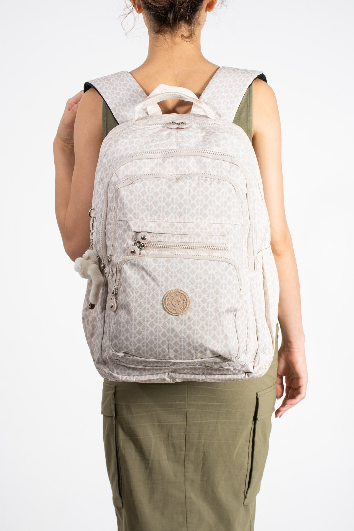 571-2FUltra Hafif Çok Cepli Su Geçirmez Sırt Çantası Unisex Desenli Krem (Model: 571-2F)