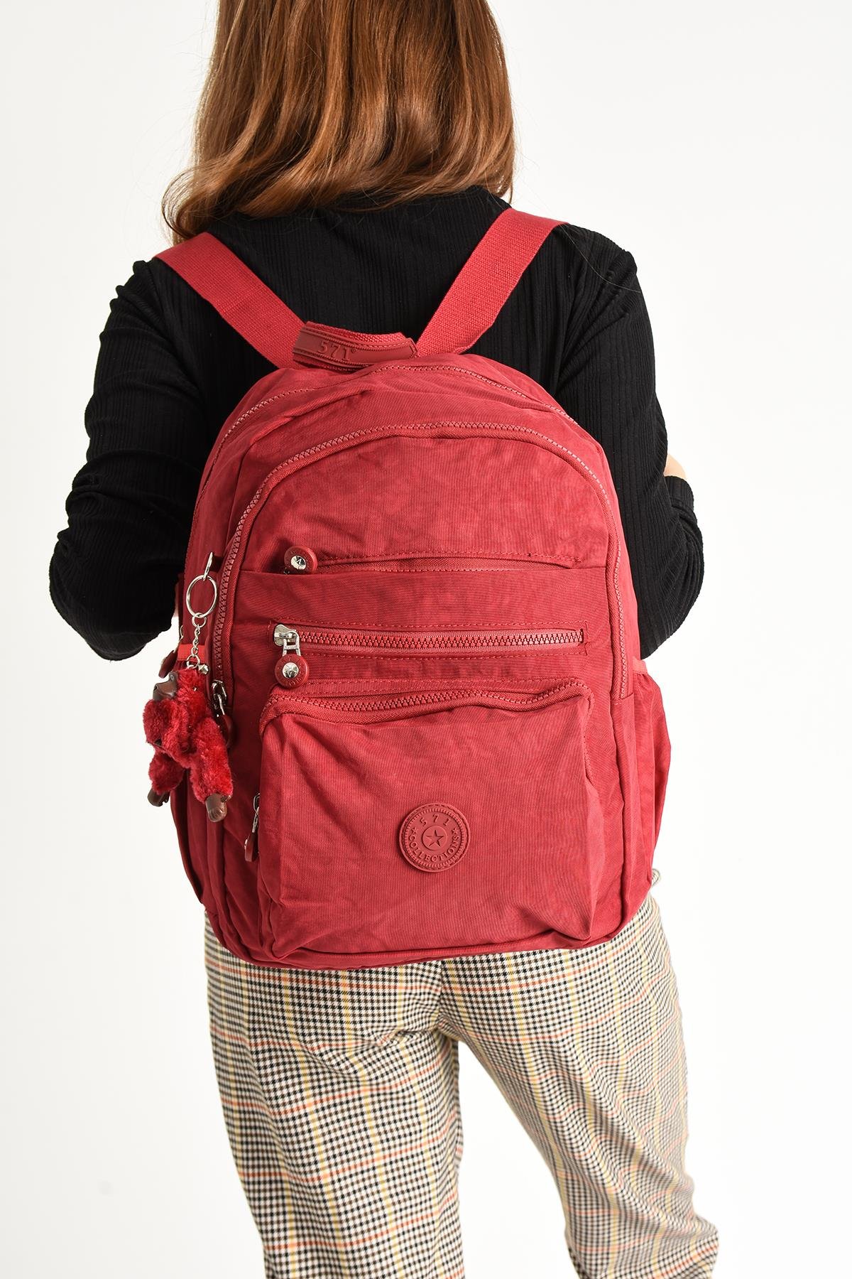 Ultra Hafif Orta Boy Sırt Çantası  Çok Cepli Unisex Kırmızı (Model: 571-4B)