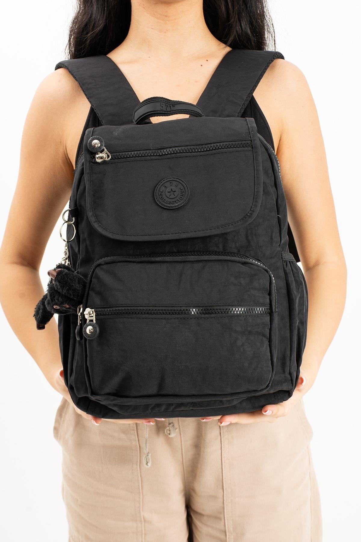 Ultra Hafif Orta Boy Sırt Çantası Çok Cepli Unisex Siyah (Model: 571-3J)