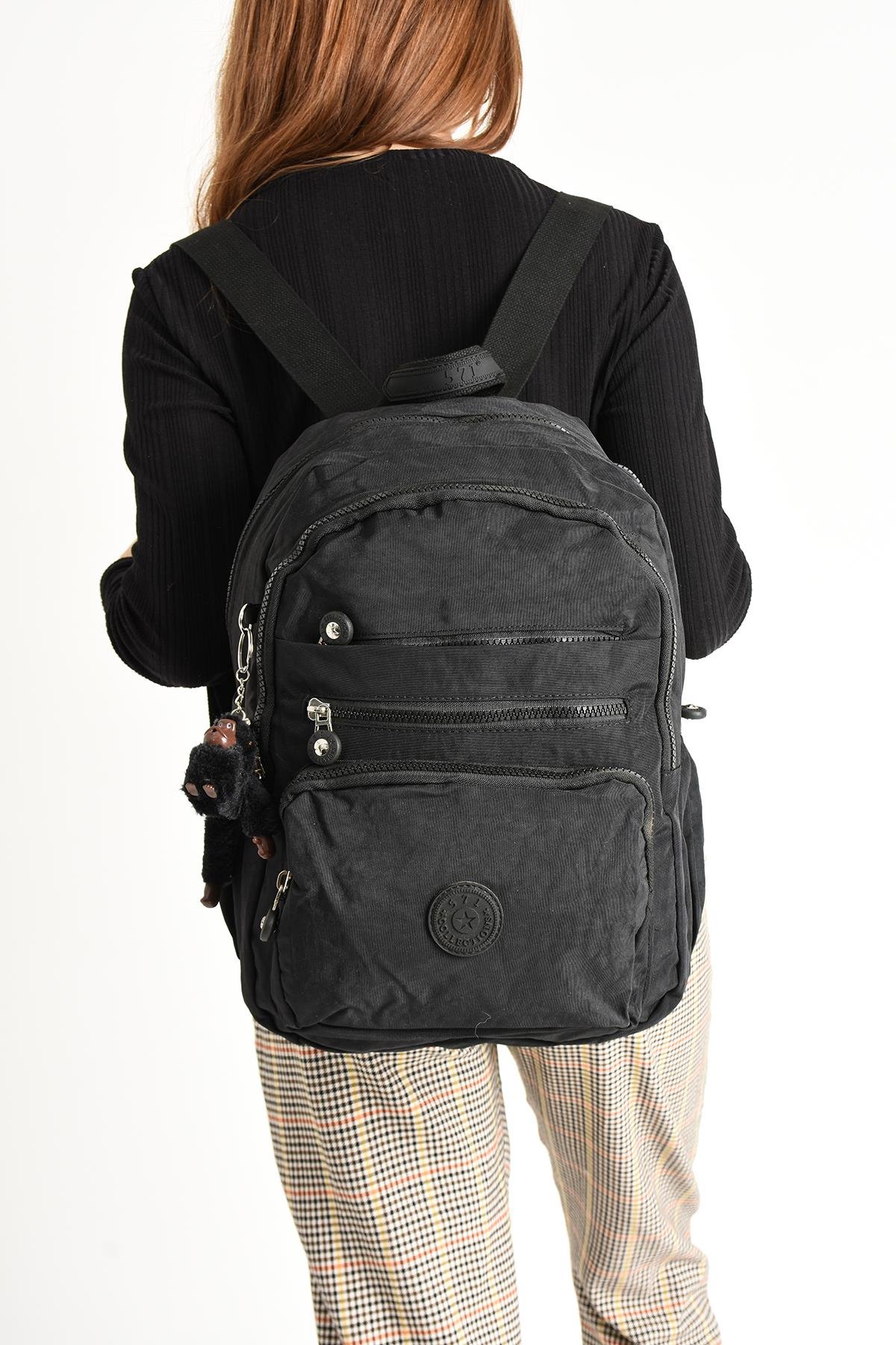 Ultra Hafif Orta Boy Sırt Çantası  Çok Cepli Unisex Siyah (Model: 571-4B)