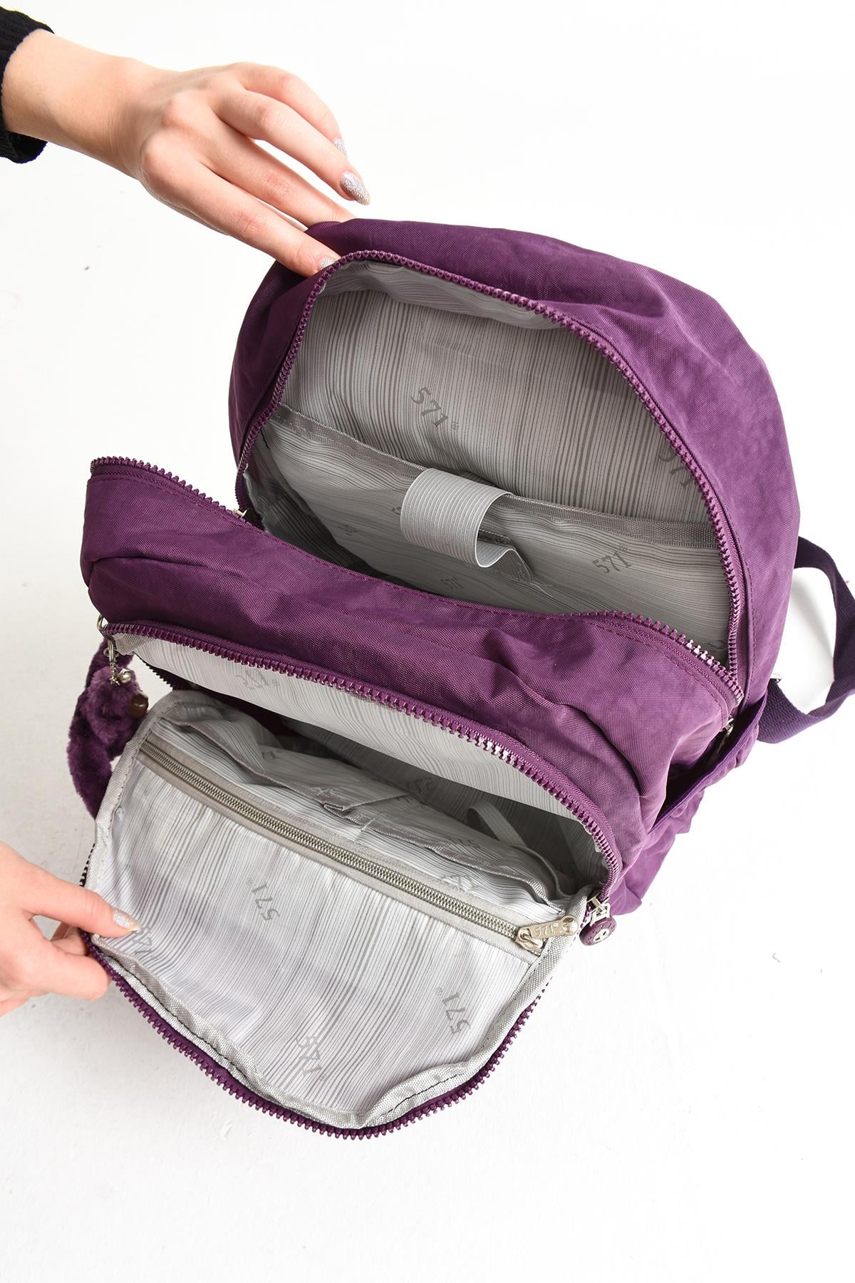 Ultra Hafif Orta Boy Sırt Çantası  Çok Cepli Mor (Model: 571-4B)