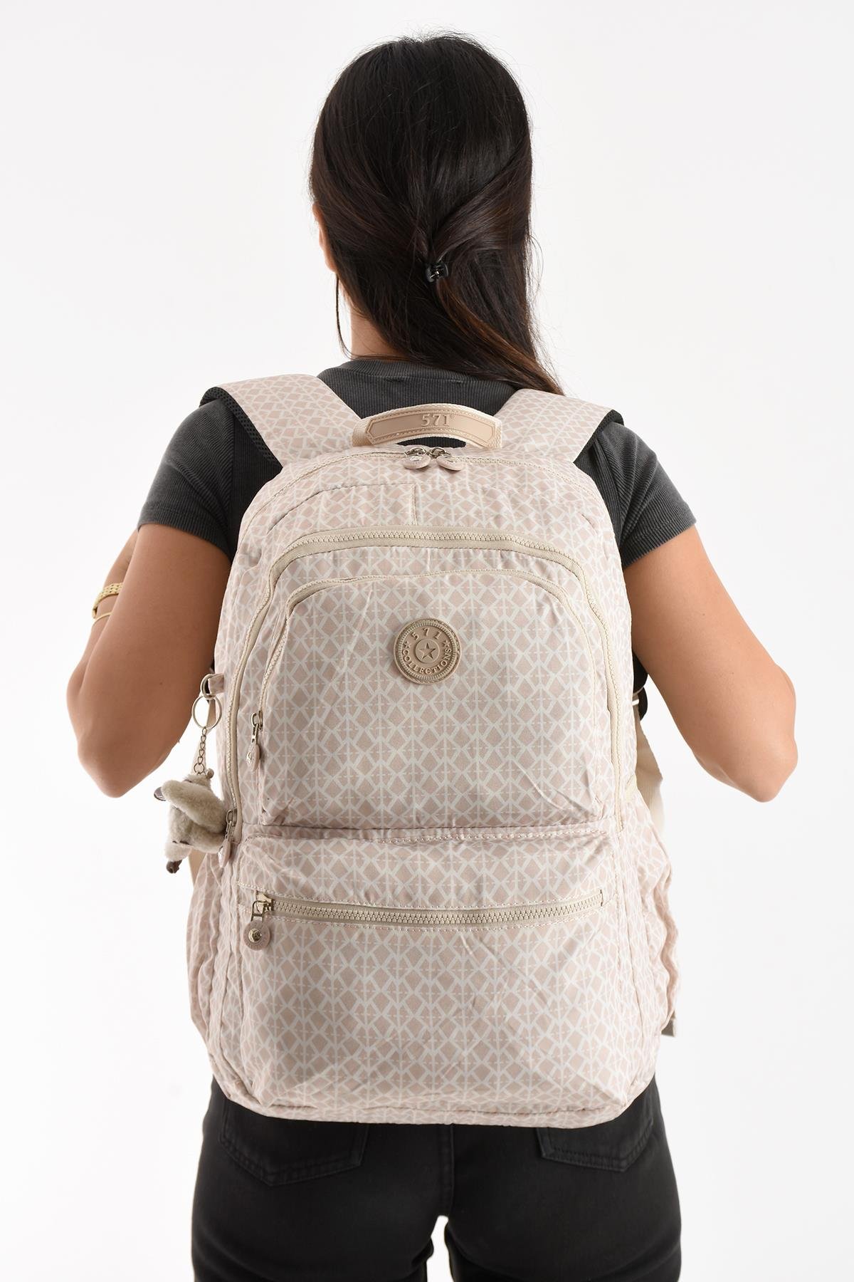 Ultra Hafif Sırt Çantası Okul Seyahat Unisex Desenli Krem (Model: 571-1C) 