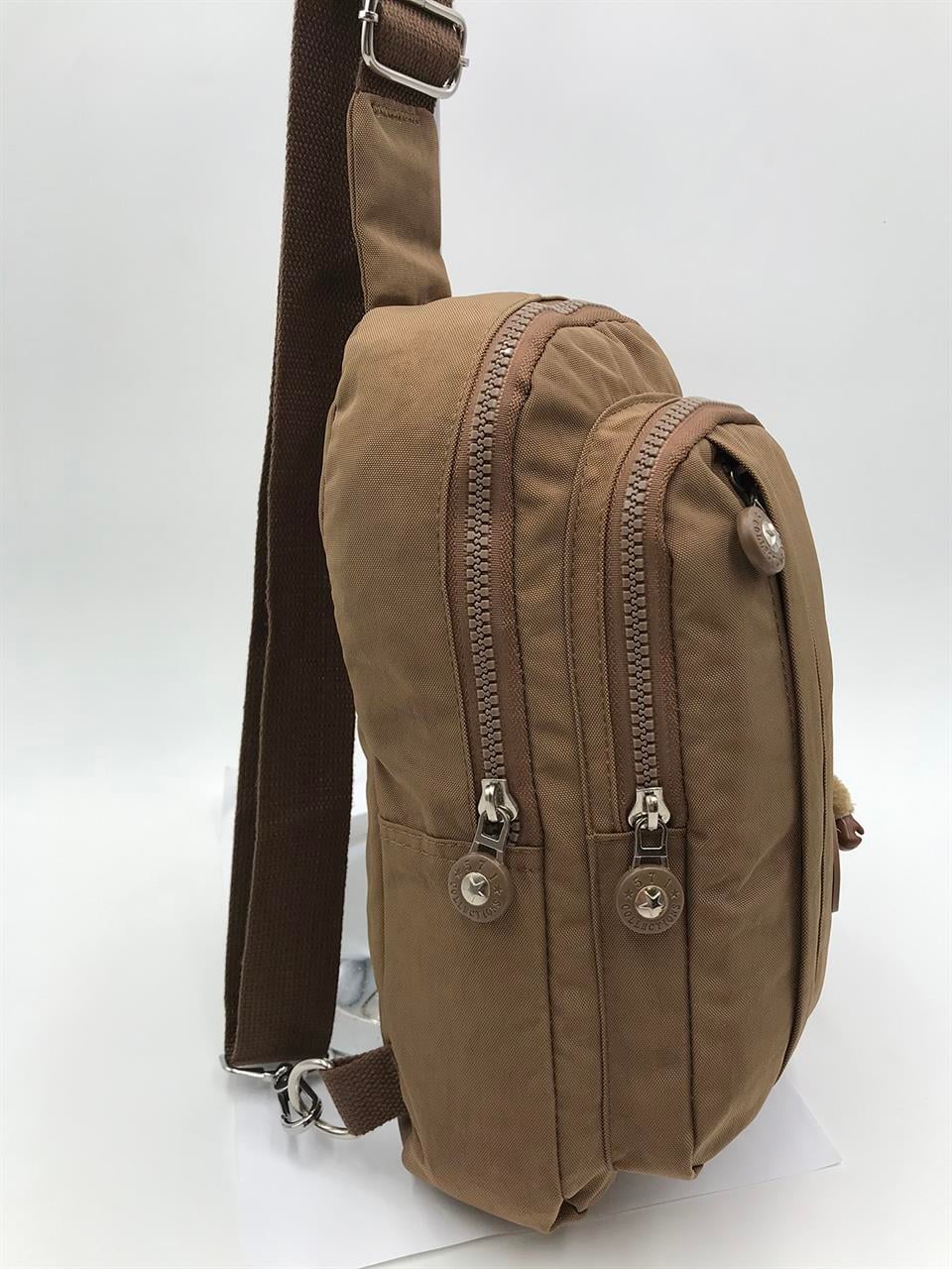 Unisex Üç Bölmeli Bodybag Göğüs Omuz Çantası (571-8A) Taba