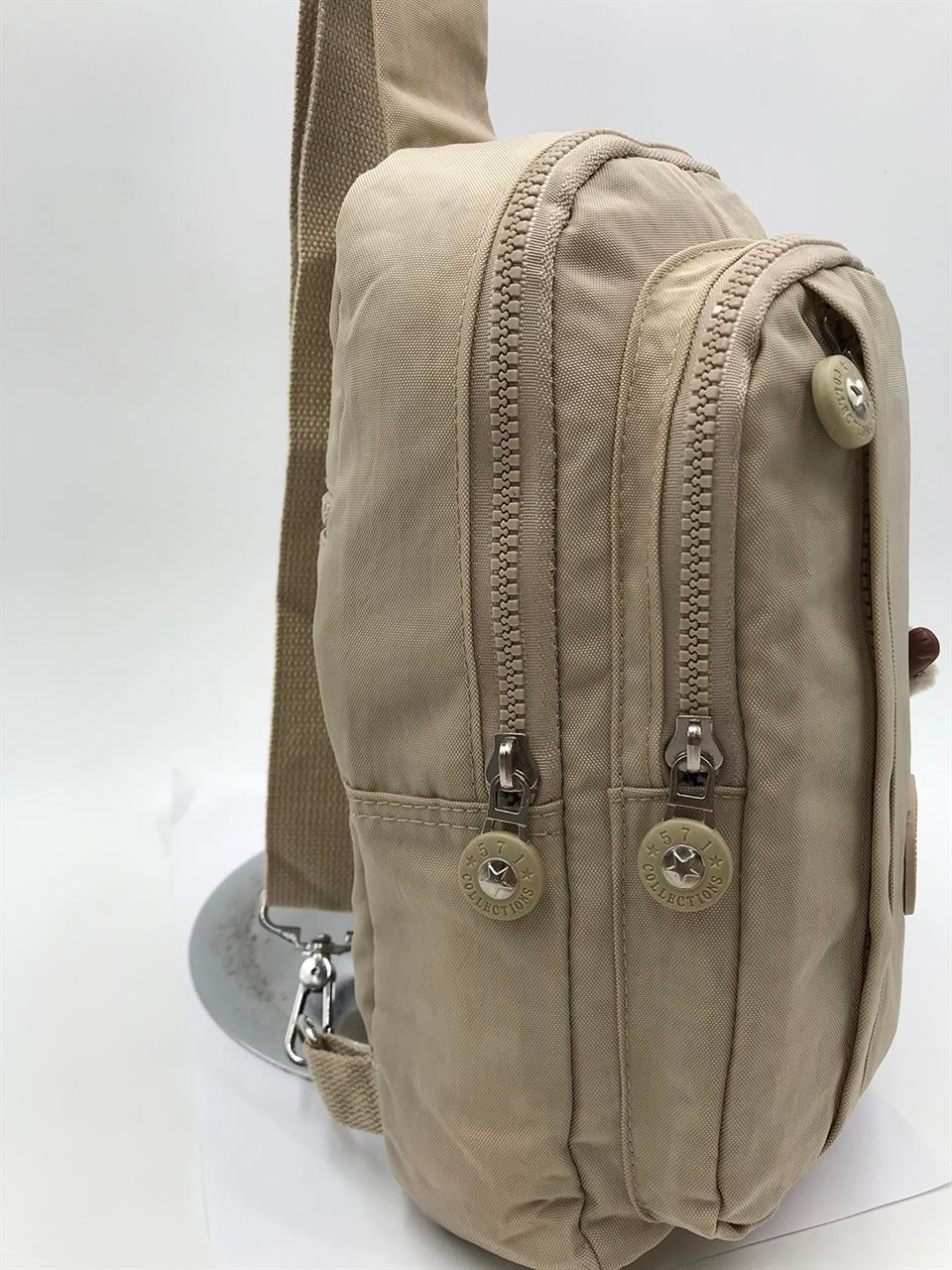 Unisex Üç Bölmeli Bodybag Göğüs Omuz Çantası (571-8A) Vizon