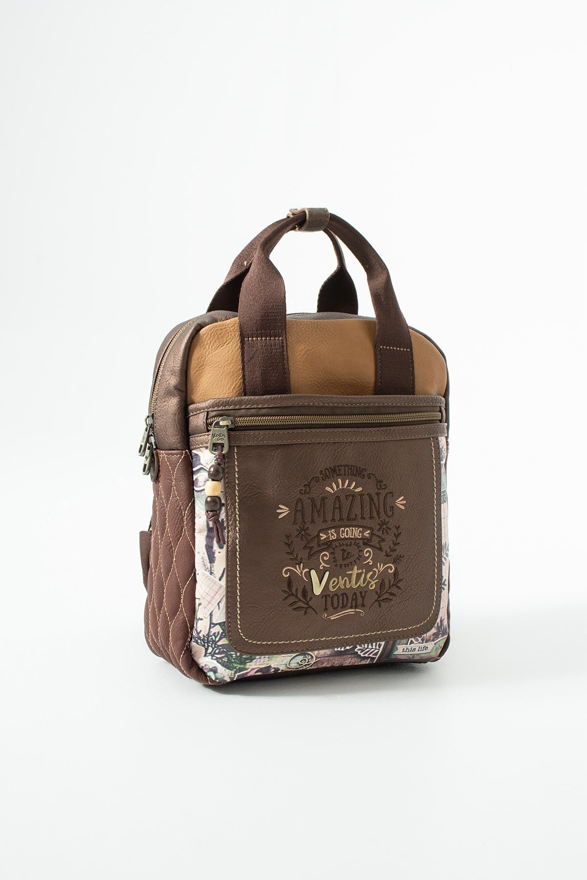 571-21EVentis Vintage Desenli, Çok Gözlü, Sırt ve Kol Çantası Kahverengi Model: 571-21E