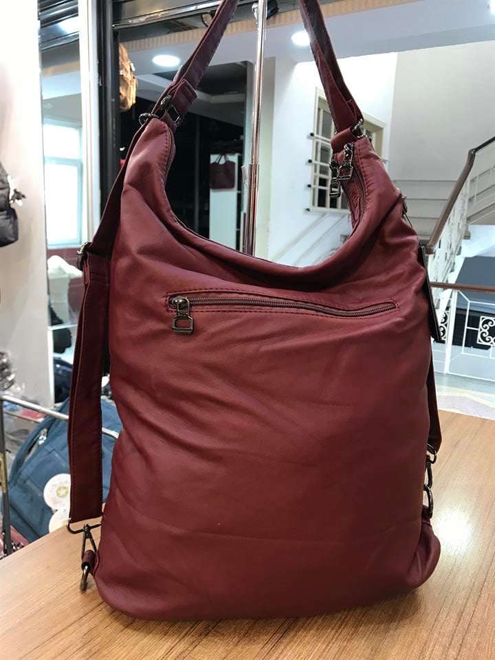Yıkanmış Deri Hem Sırt Hem Omuz Çantası (571-1-6G) Bordo